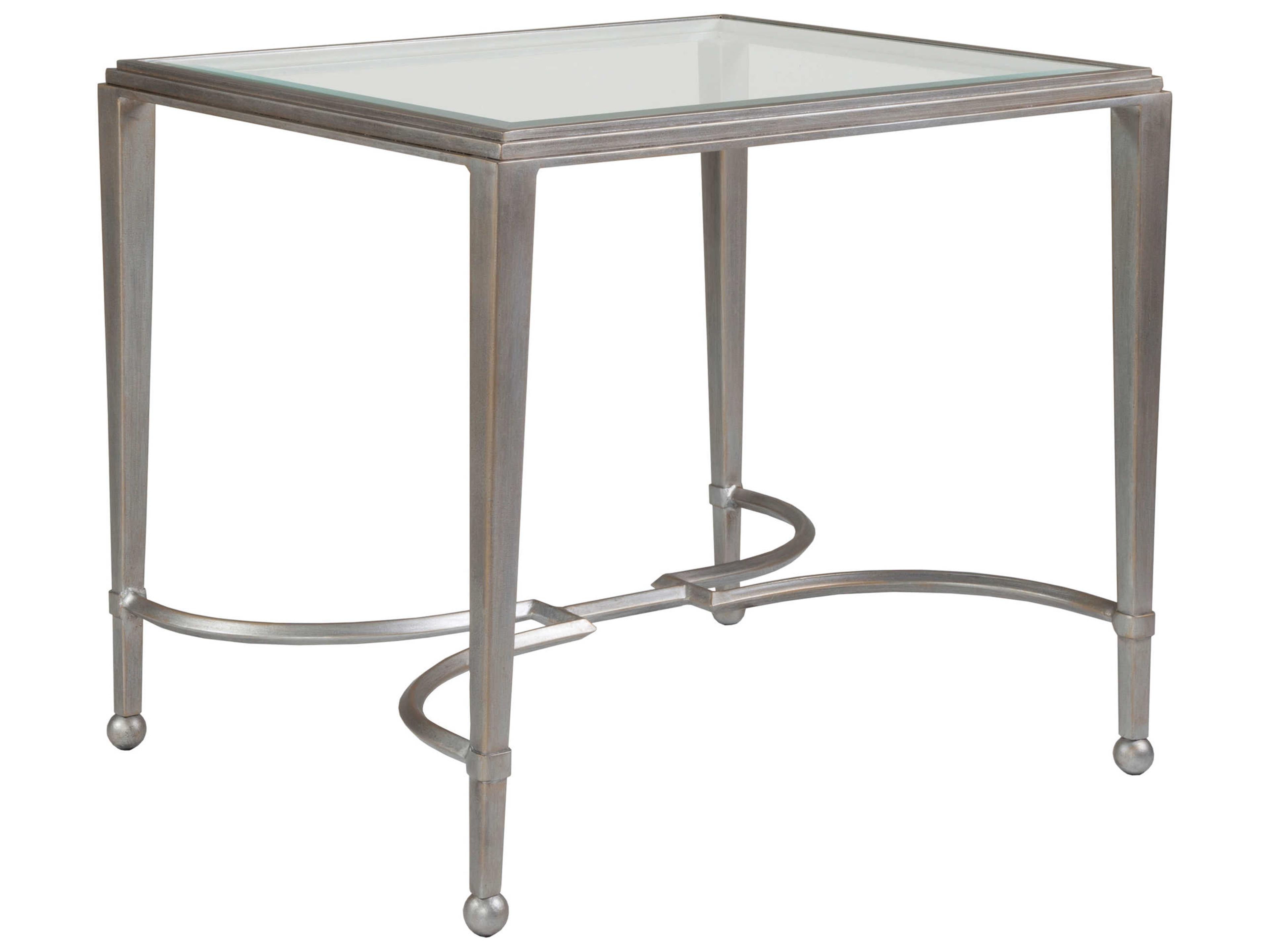 Metal Designs Sangiovese Rectangular Glass Argento End Table