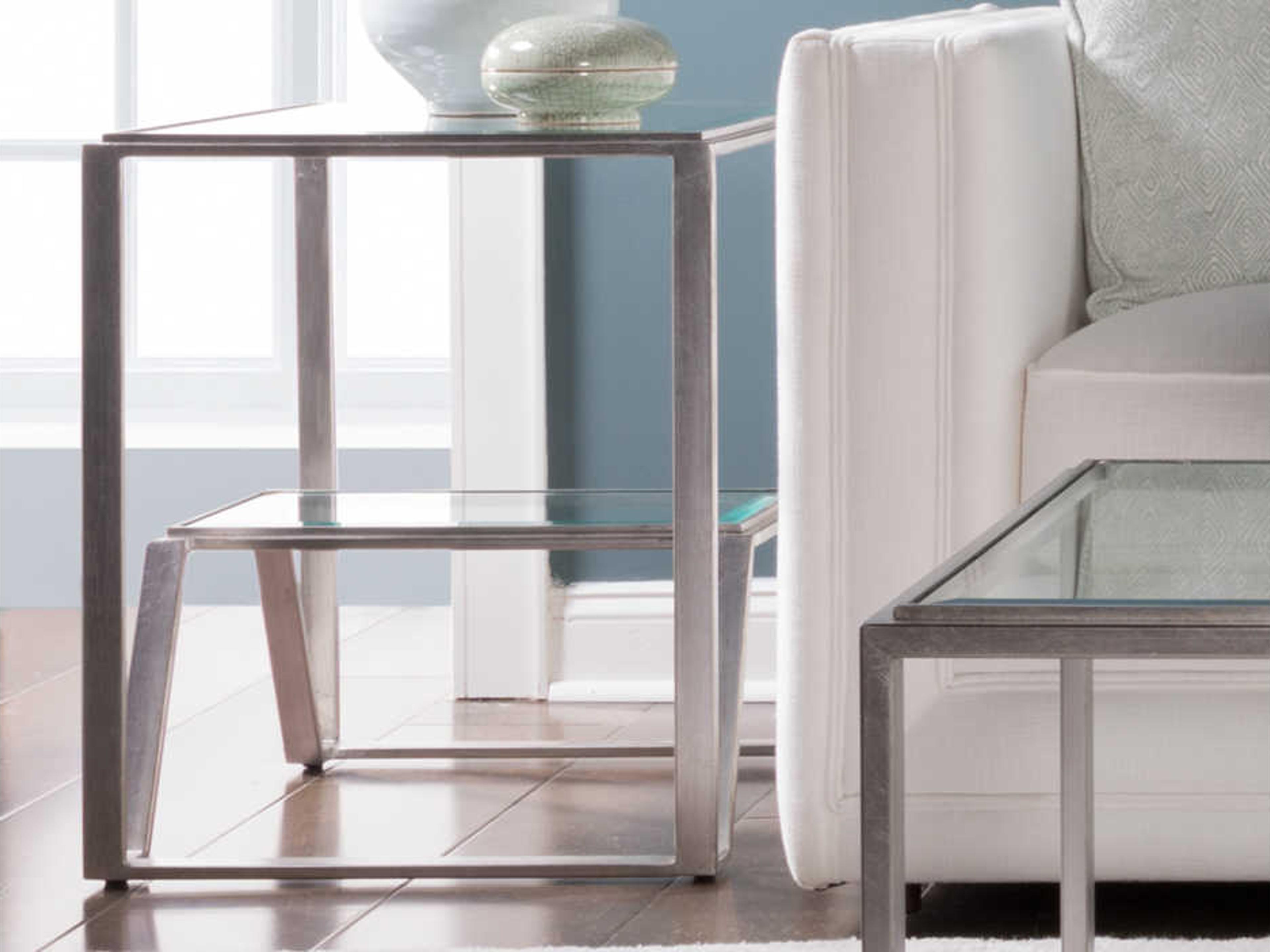Artistica Metal Designs Byron Rectangular Glass Silver Leaf End Table