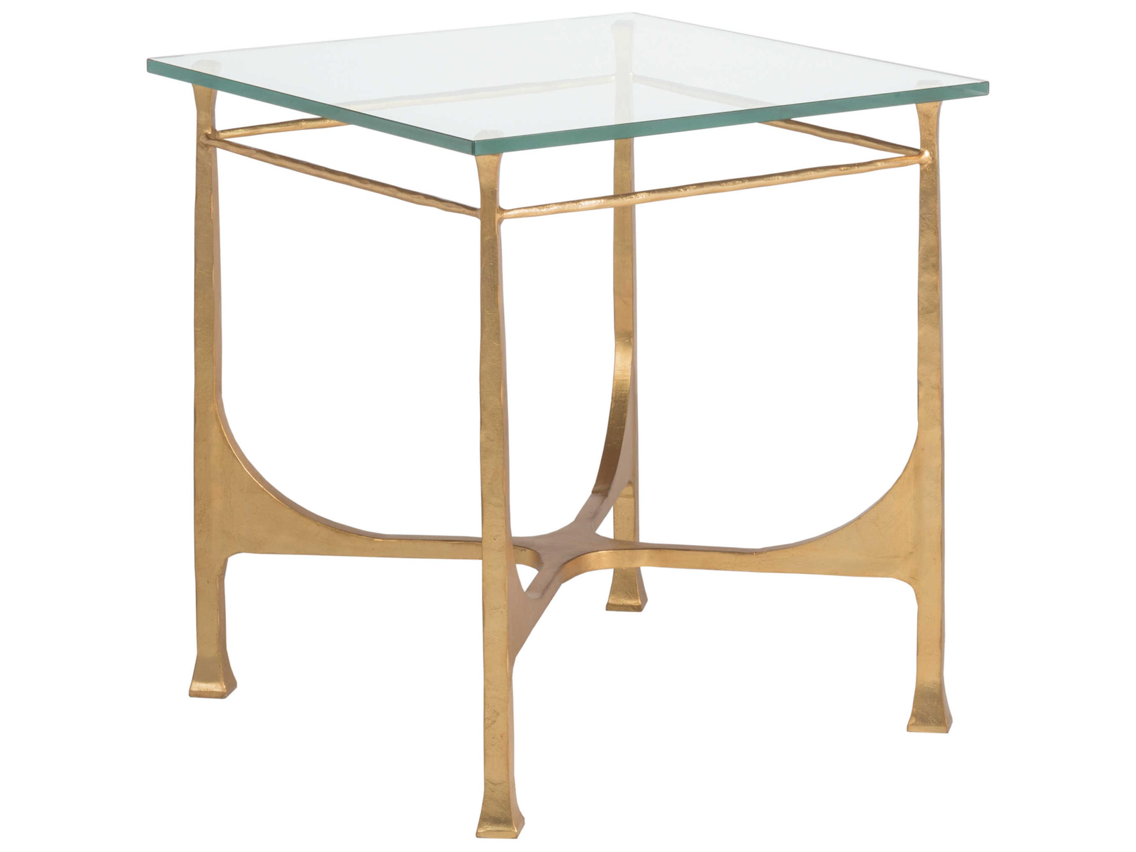 Metal Designs Bruno Square Glass Gold Leaf End Table