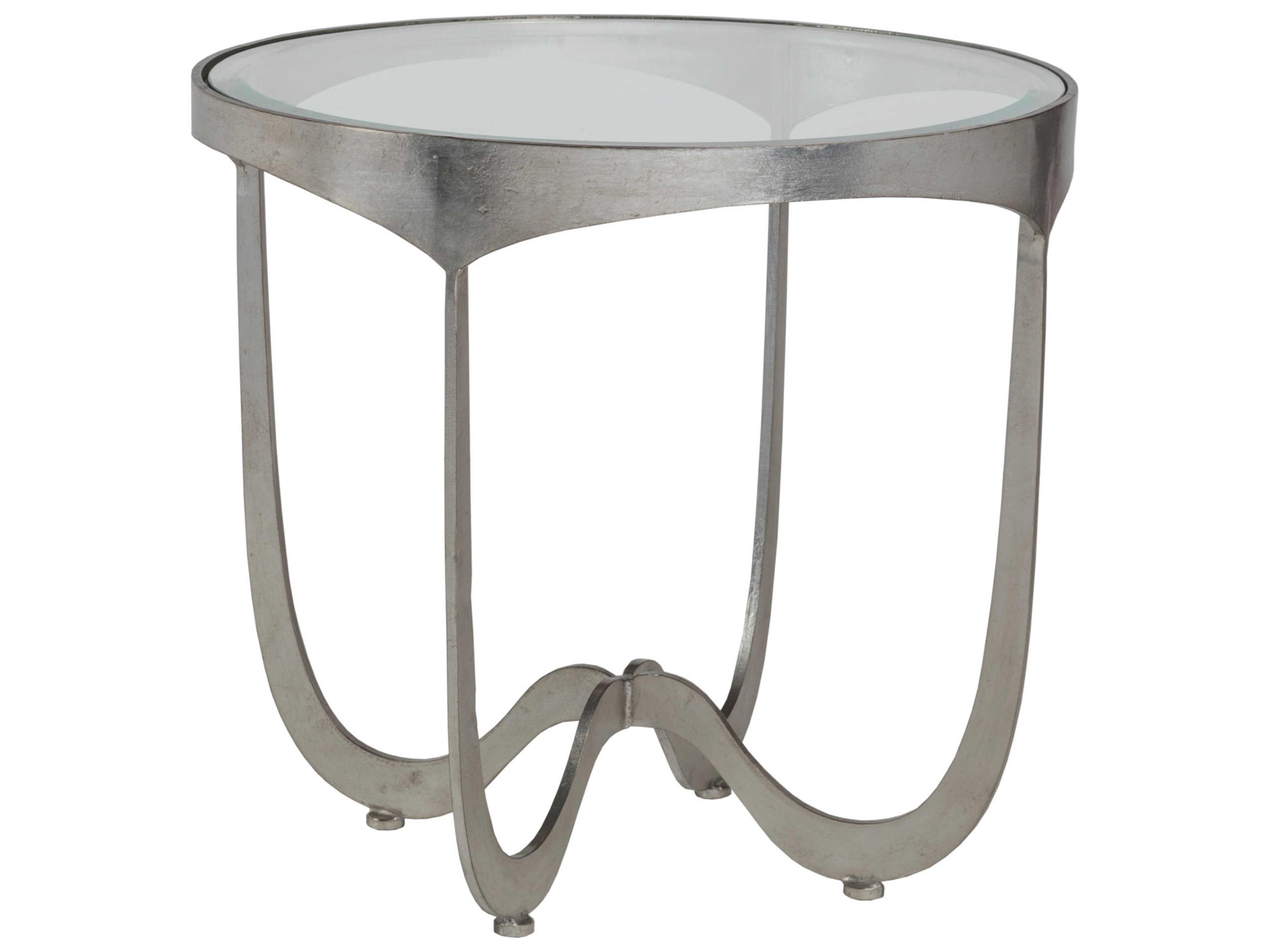 Metal Designs Sophie Round Glass Silver Leaf End Table