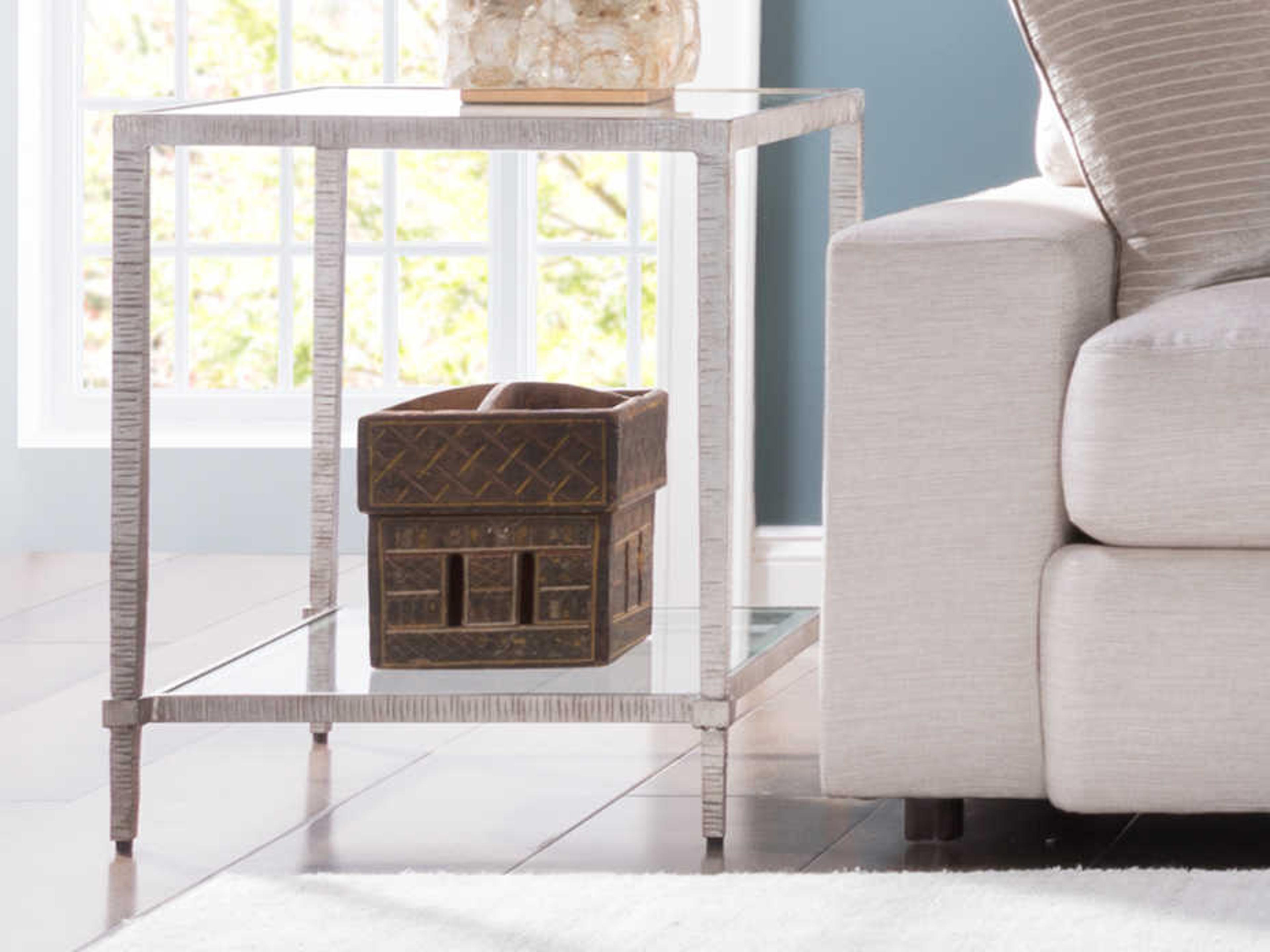 Artistica Metal Designs Claret Square Glass Silver Leaf End Table