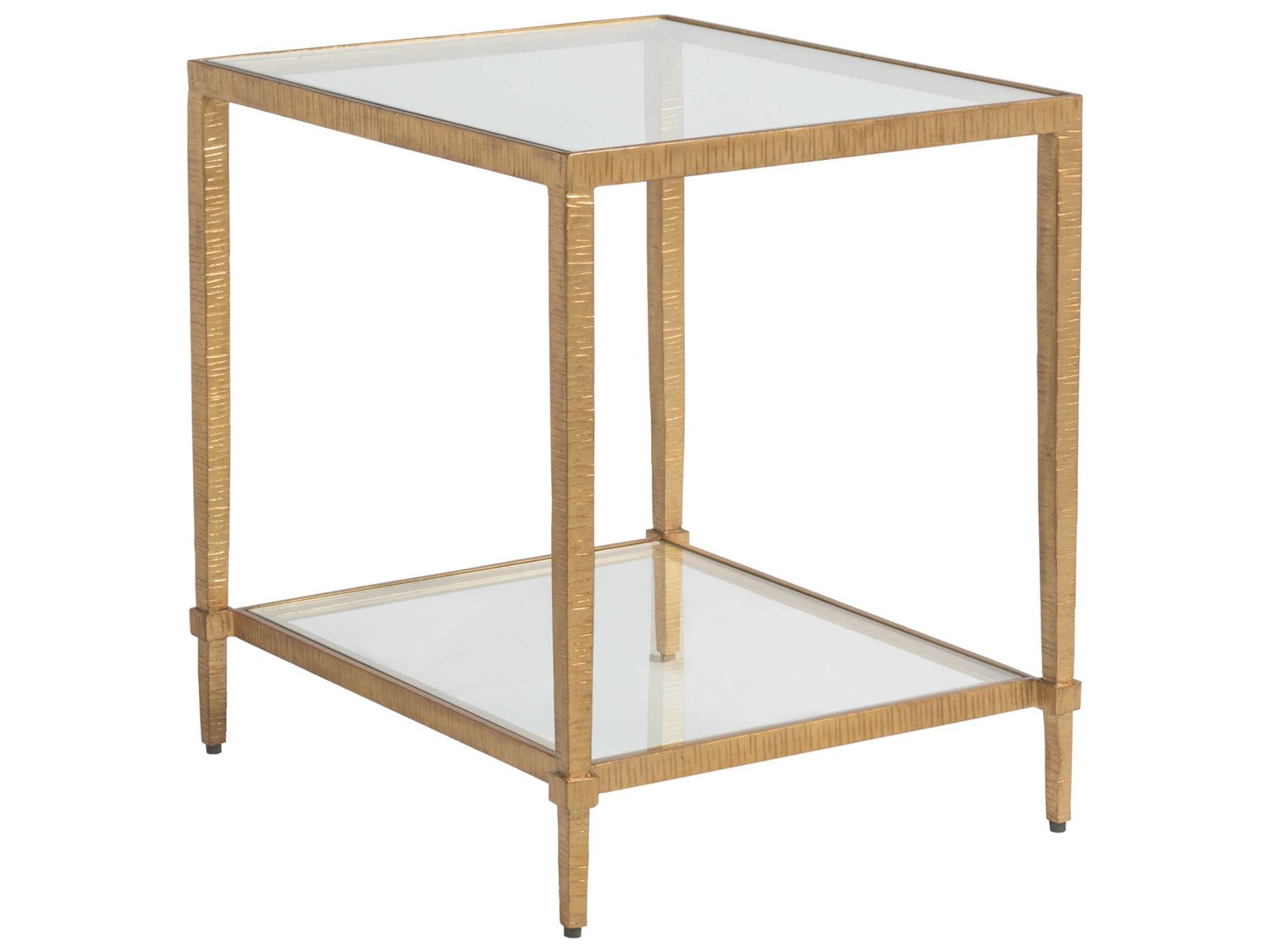 Metal Designs Claret Square Glass Gold Leaf End Table