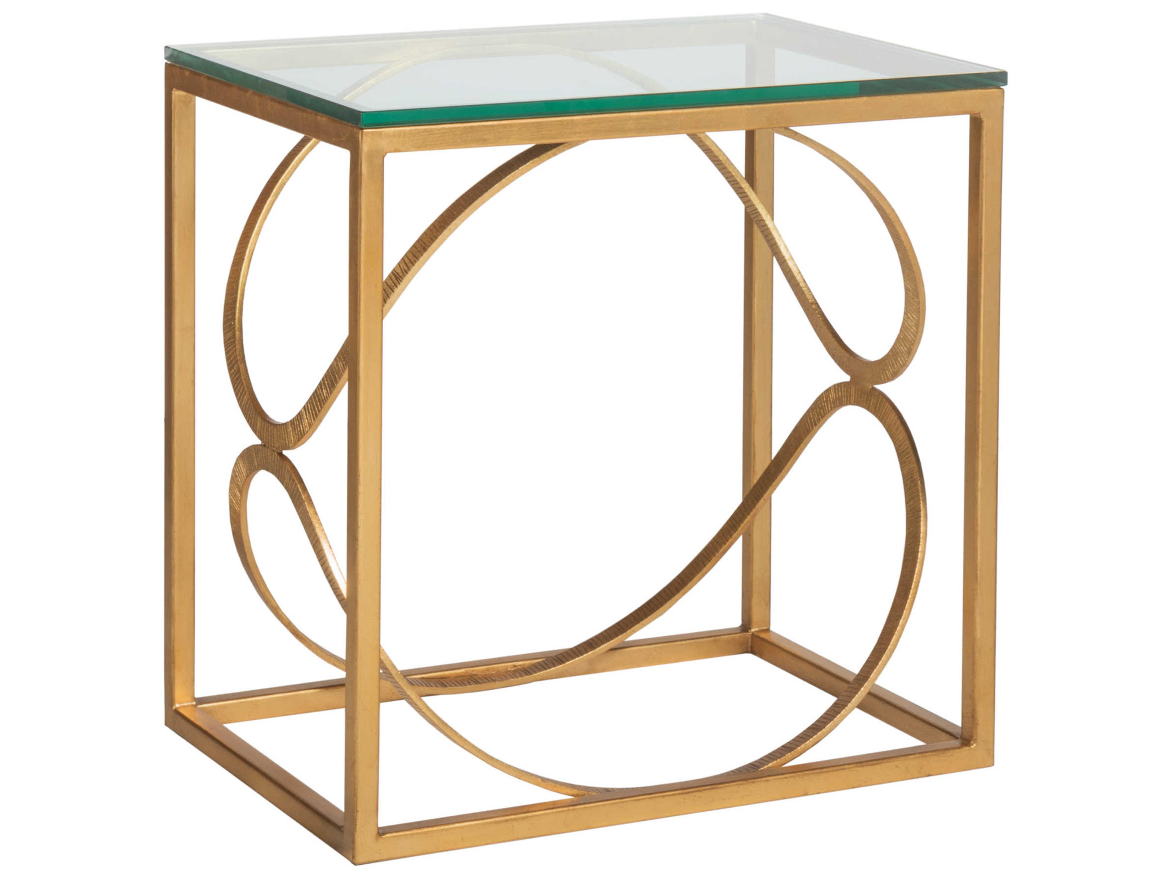 Metal Designs Ellipse Rectangular Glass Gold Leaf End Table