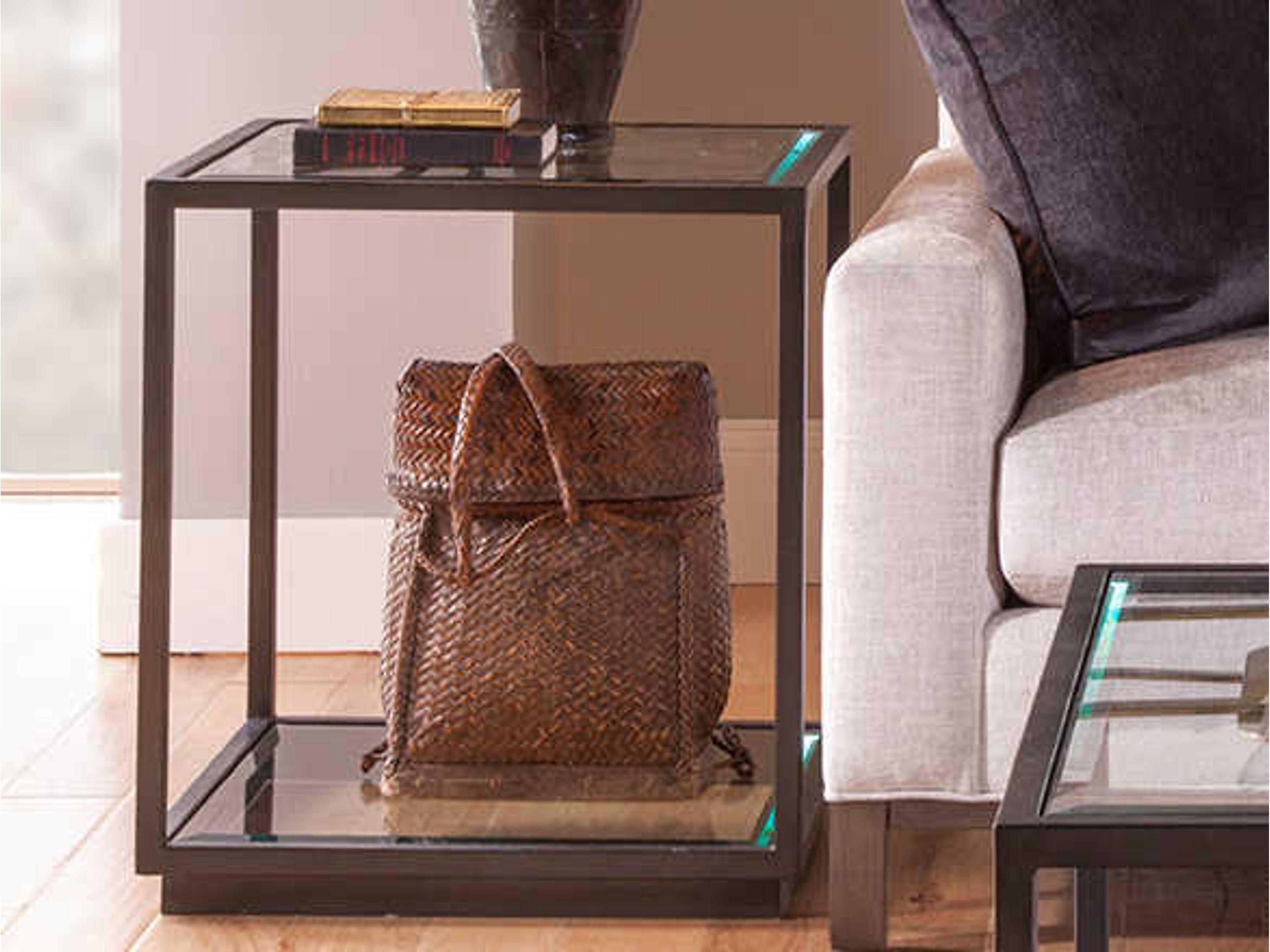 Artistica Moxie Square Glass Antique Black With Glazed Gold Foil End Table