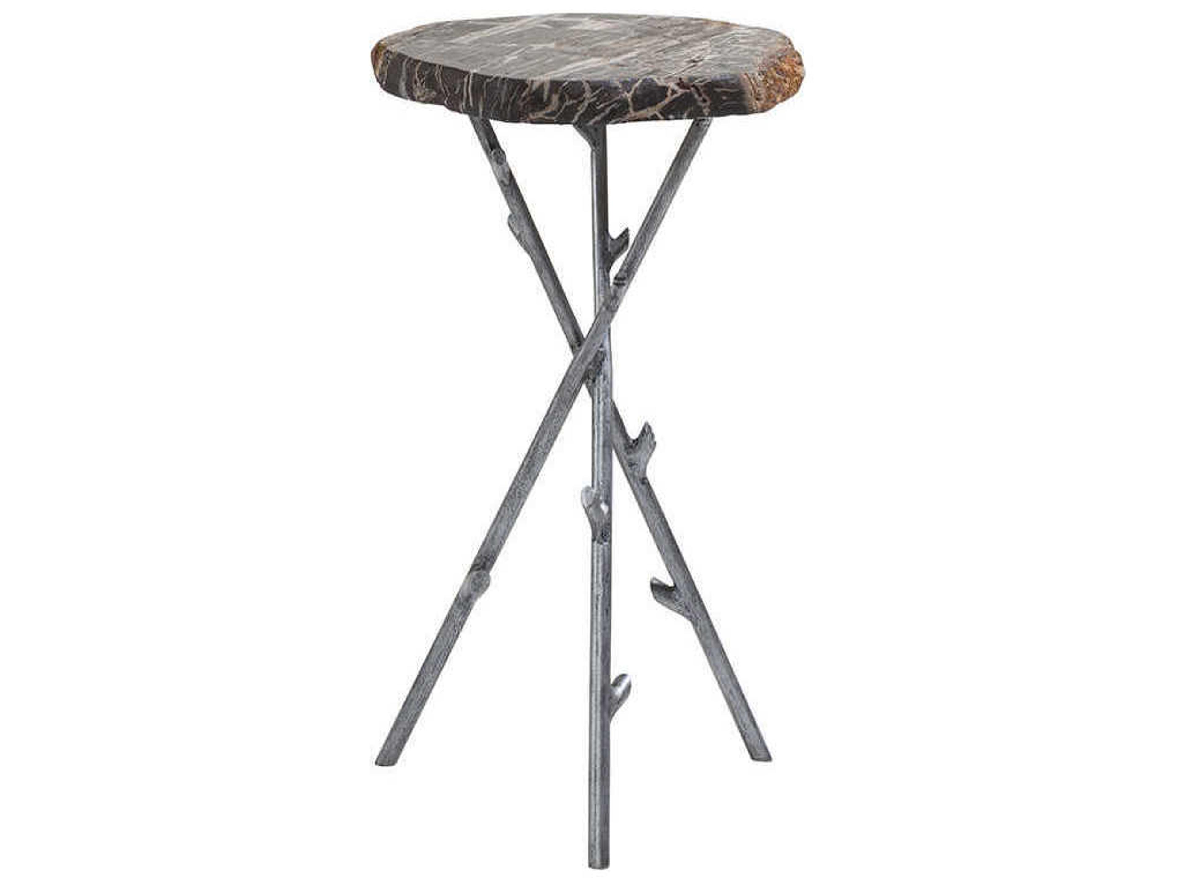 Peck Shane Round Petrified Wood With Antique Iron End Table