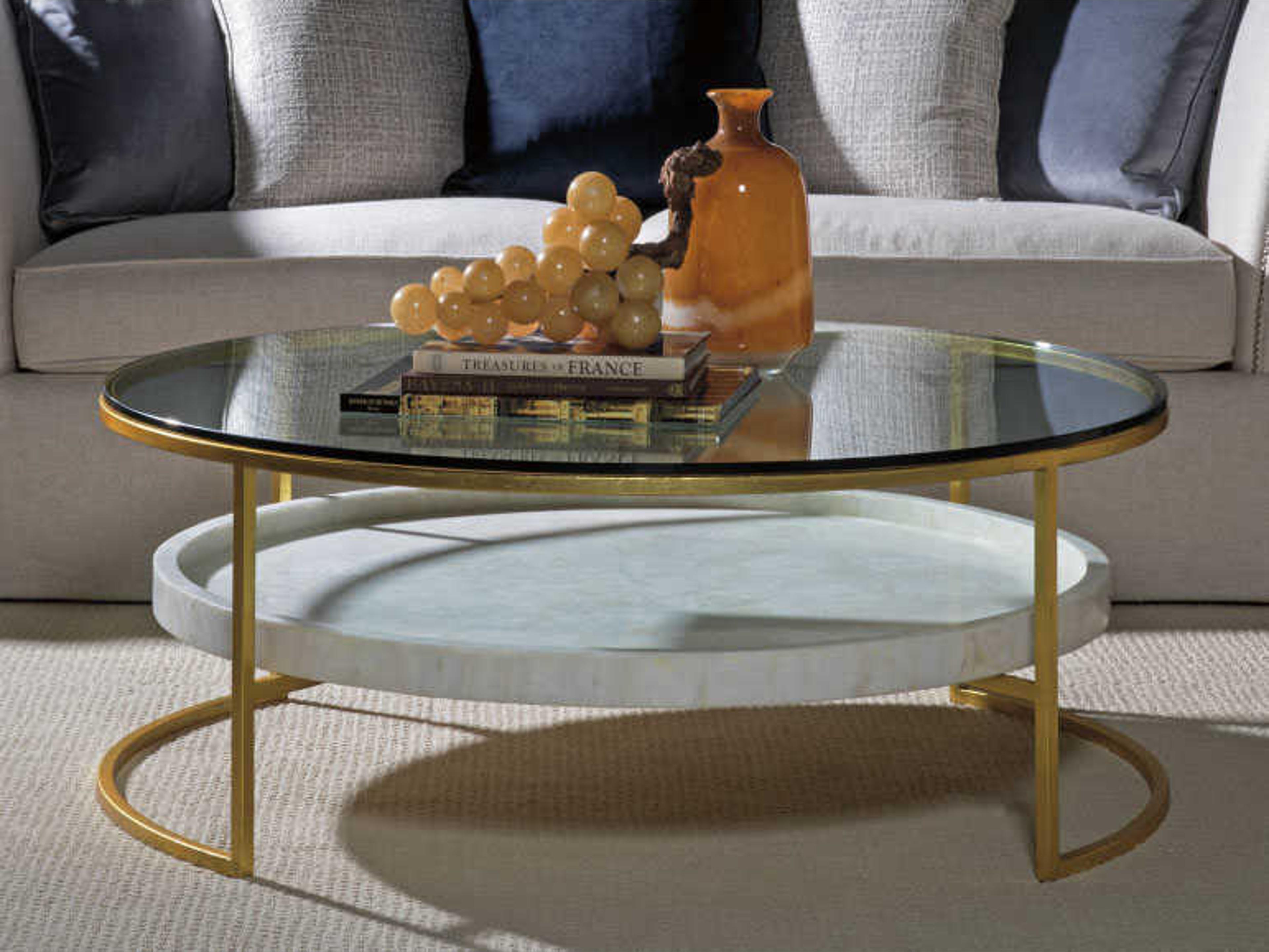 Artistica Signature Designs Cumulus Round Glass Gold Foil Fossilized White Crystal Stone Cocktail Table