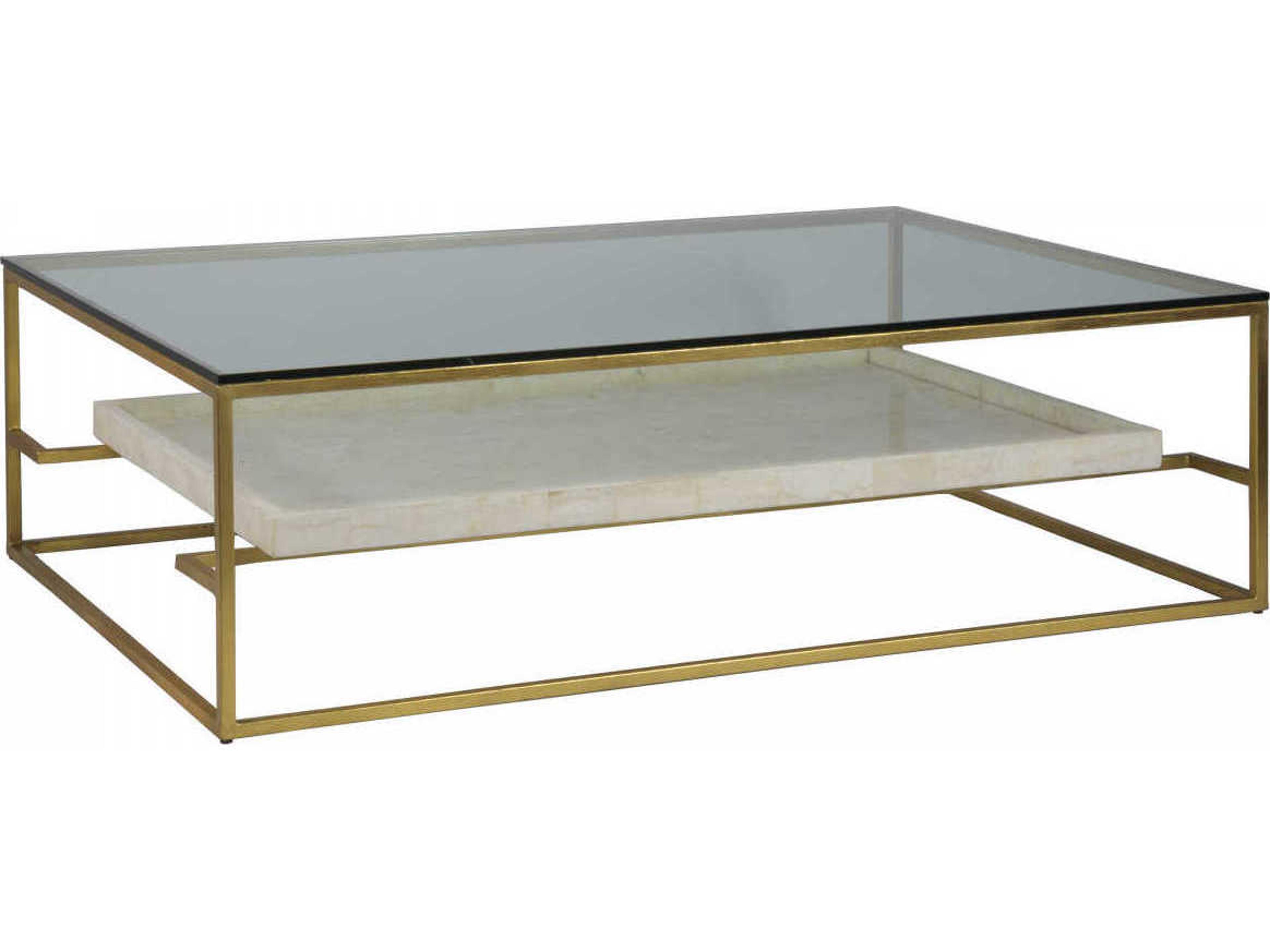 Artistica Signature Designs Cumulus Rectangular Glass Gold Foil Fossilized White Crystal Stone Cocktail Table