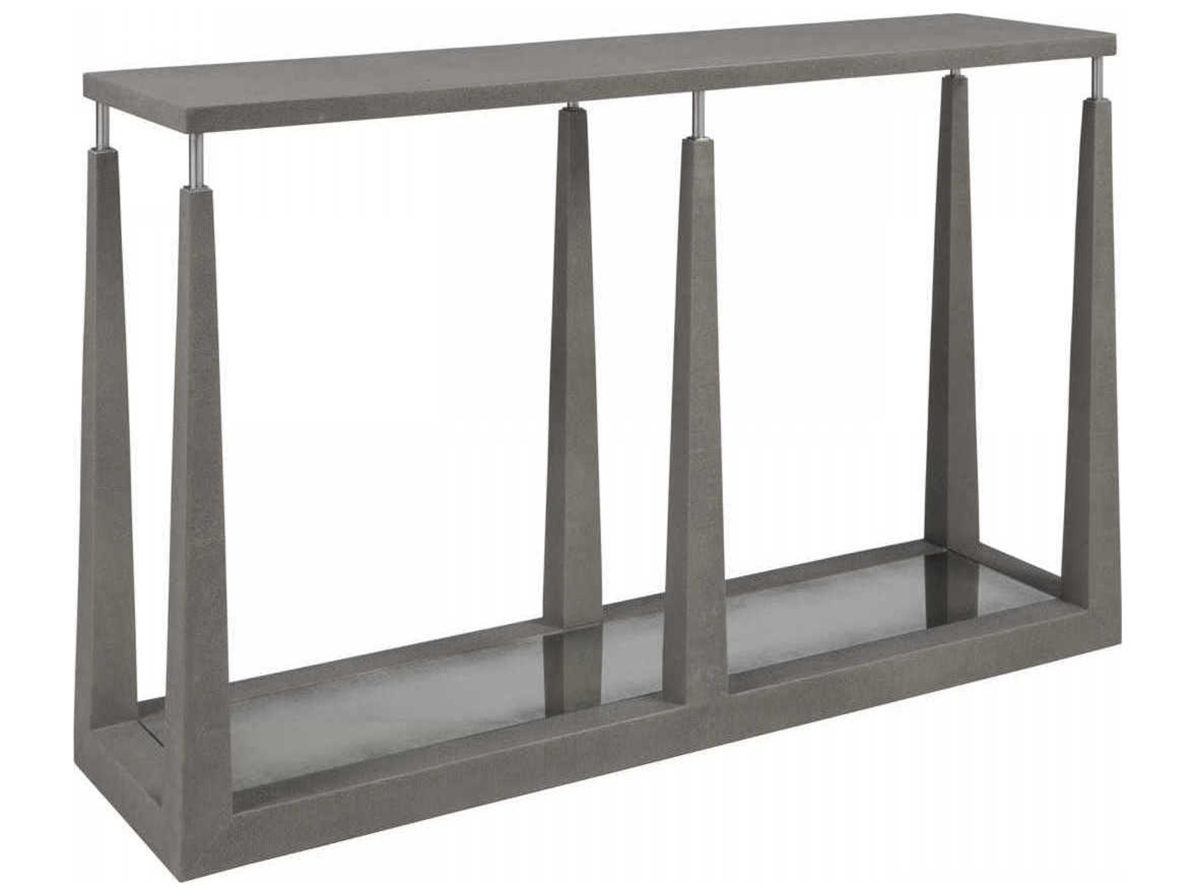 Artistica Signature Designs Ascension Rectangular Faux Leather Warm Gray Shagreen Antique Mirror Console Table