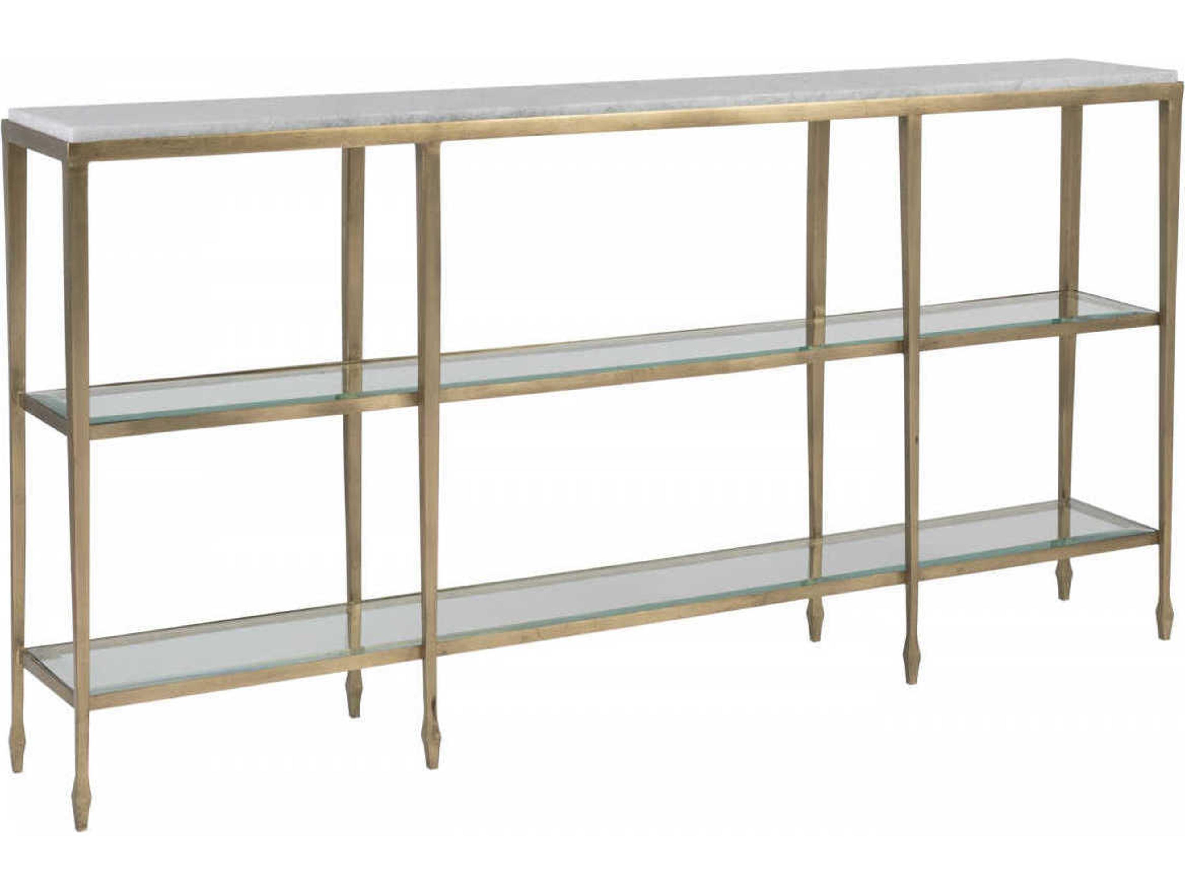 Signature Designs Sashay Gold Rectangular Grano De Sal Marble Antiqued Leaf Console Table