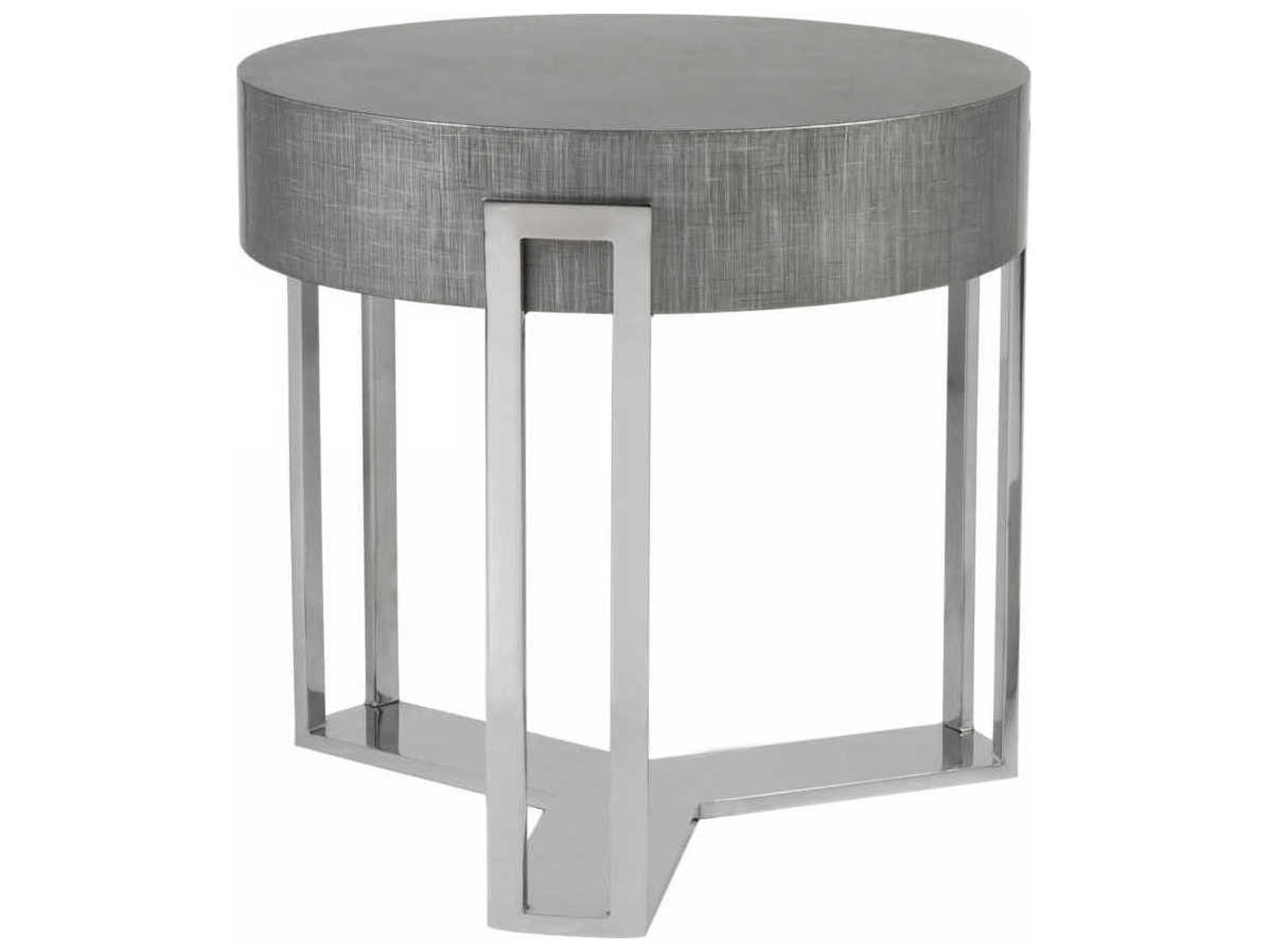 Artistica Signature Designs Iridium Round Wood Gray Silver Polished Stainless Steel End Table