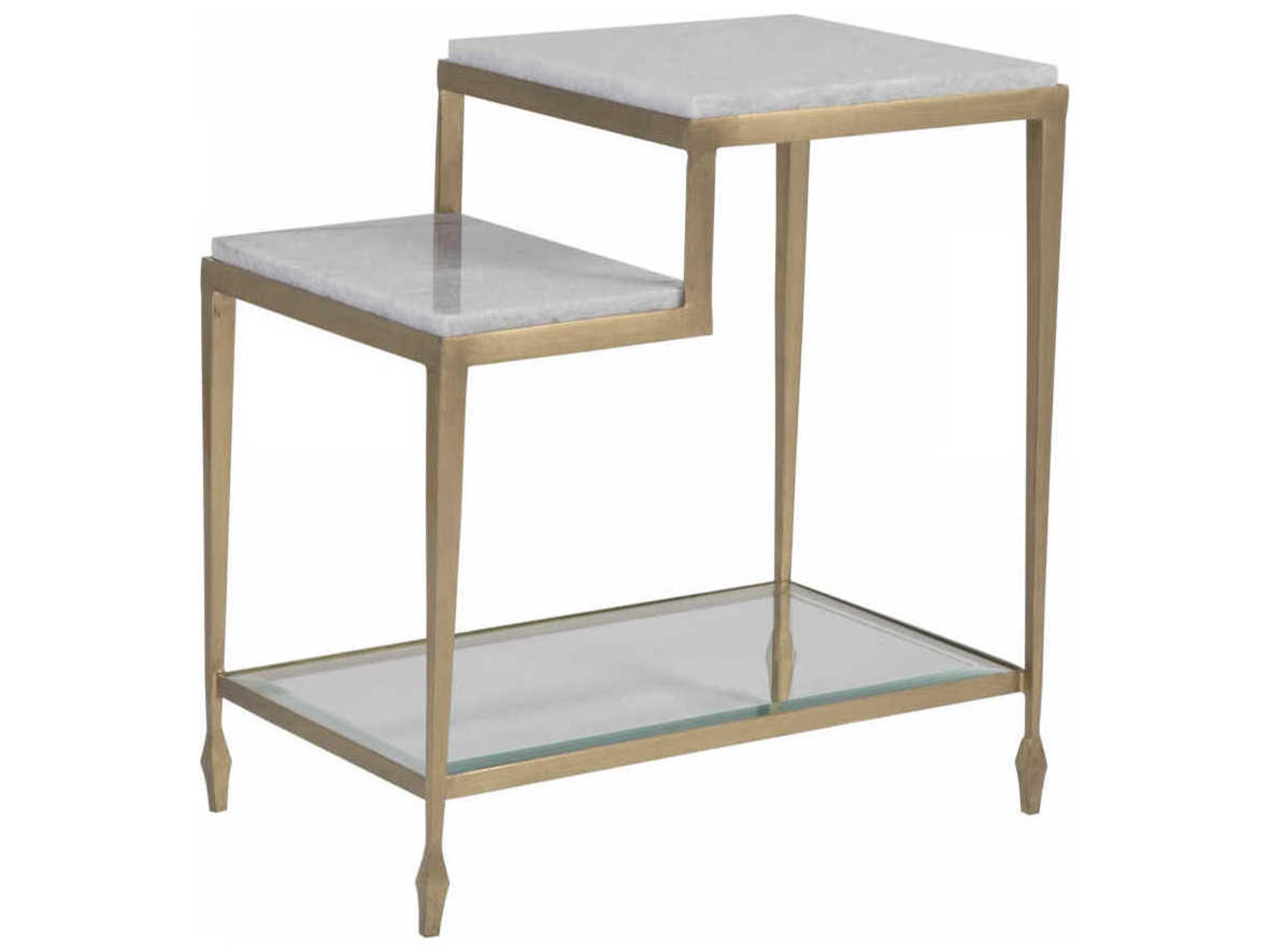 Artistica Signature Designs Sashay Gold Rectangular Grano De Sal Marble Antiqued Leaf End Table