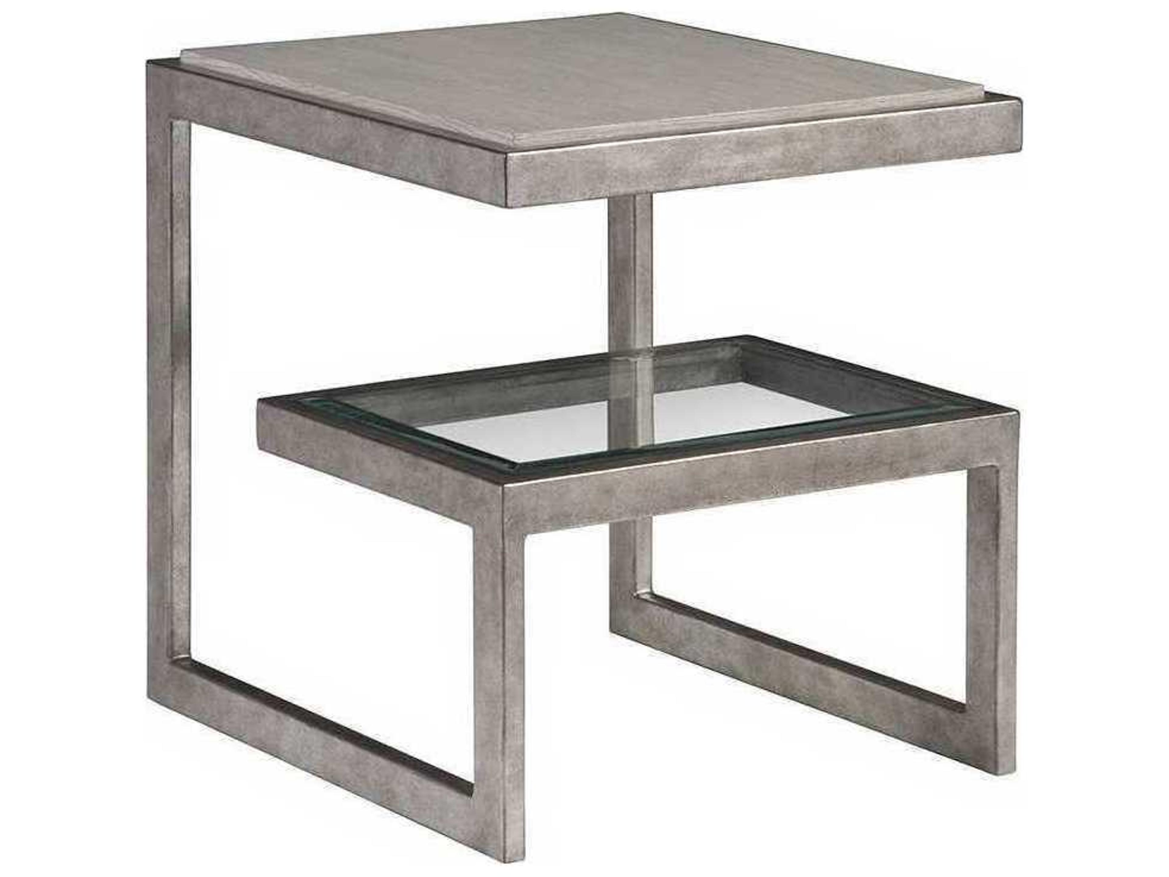 Soiree Rectangular Wood Antiqued Silver Leaf Light Gray End Table