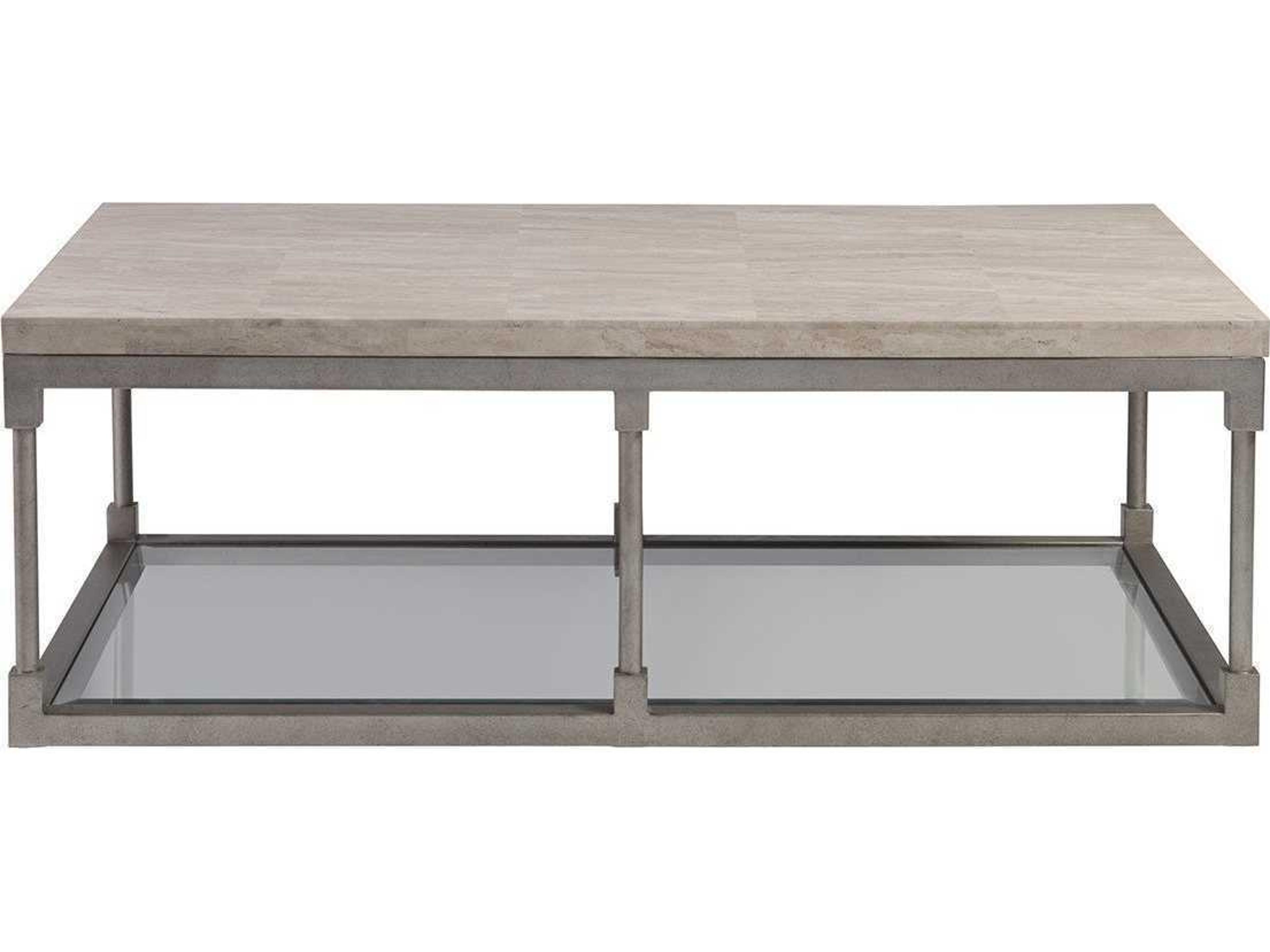 Artistica Topa Rectangular Stone Antiqued Silver Leaf Cocktail Table