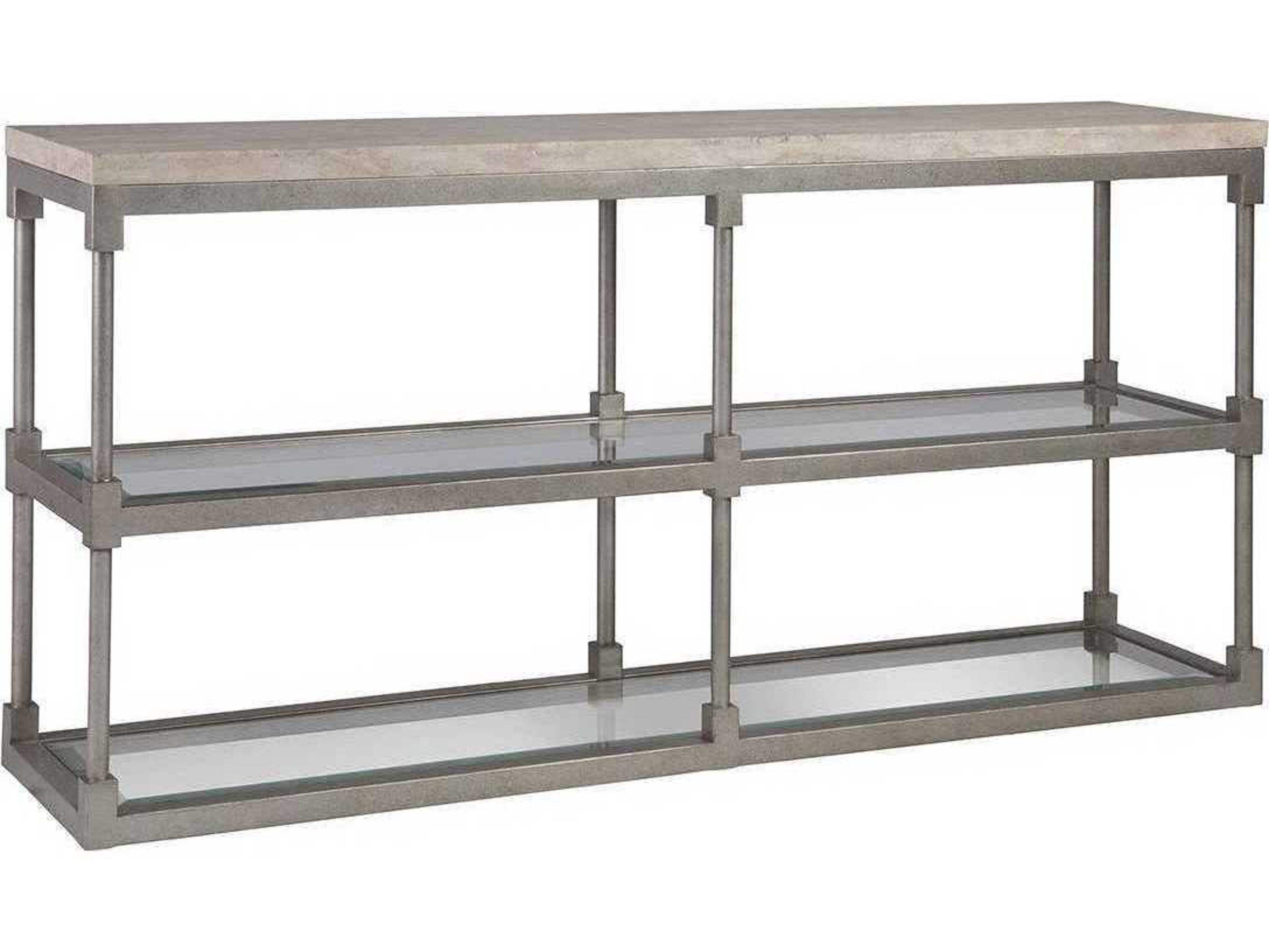Topa Rectangular Stone Antique Silver Leaf Console Table