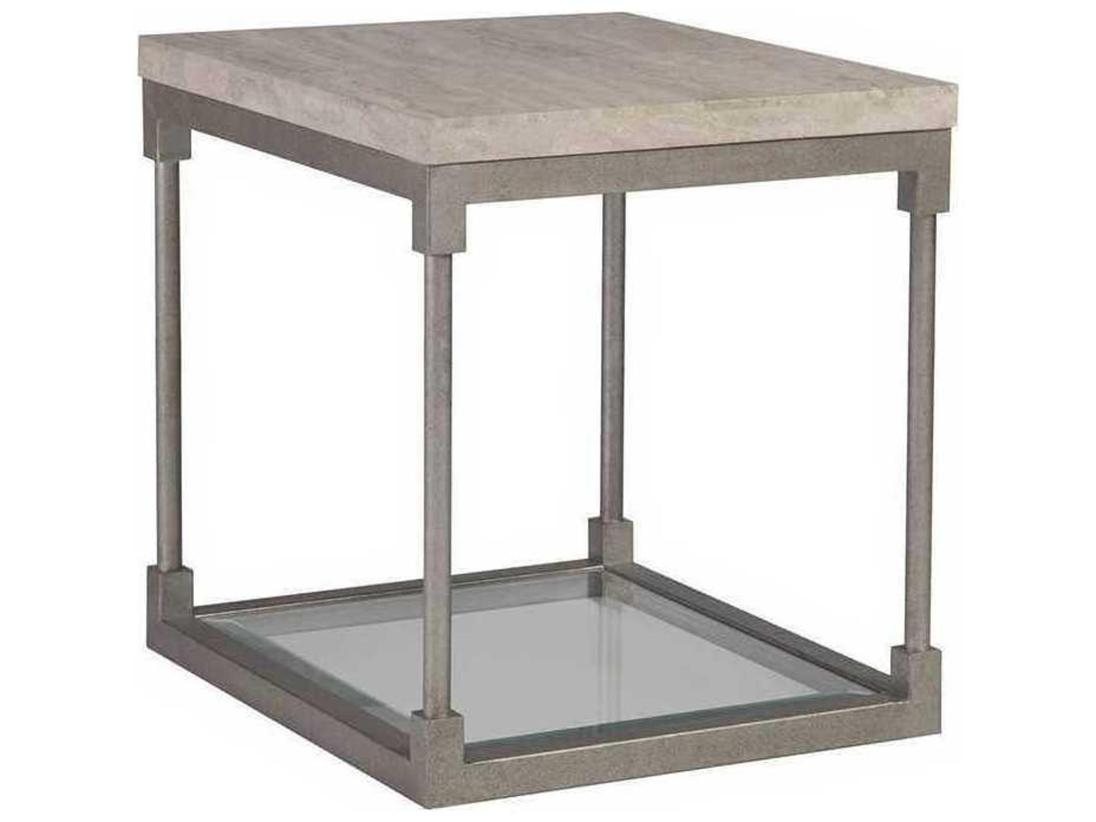 Topa Rectangular Stone Antiqued Silver Leaf End Table