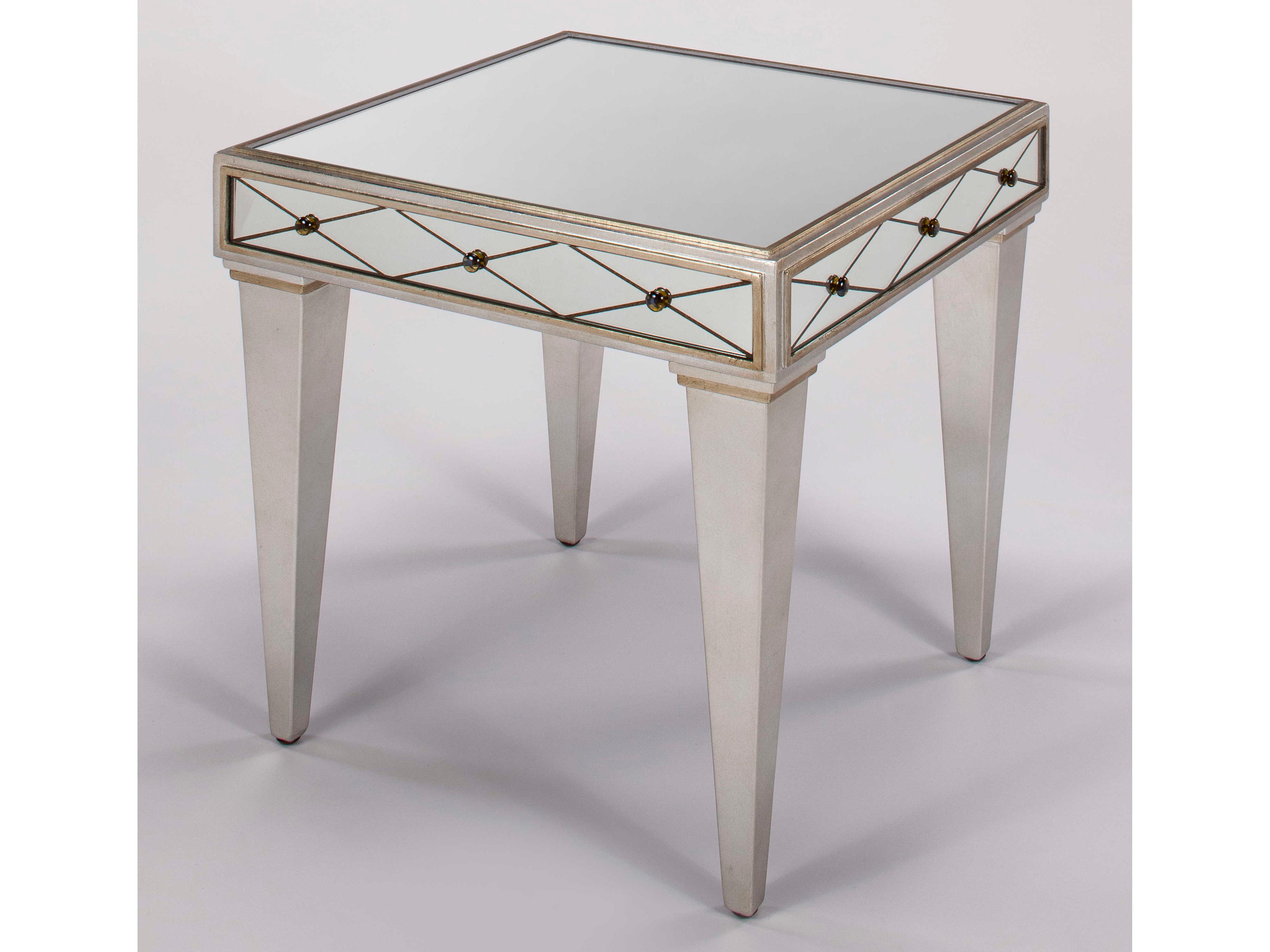 Artmax 24" Square Mirror Inlaid Brushed Matte Silver End Table