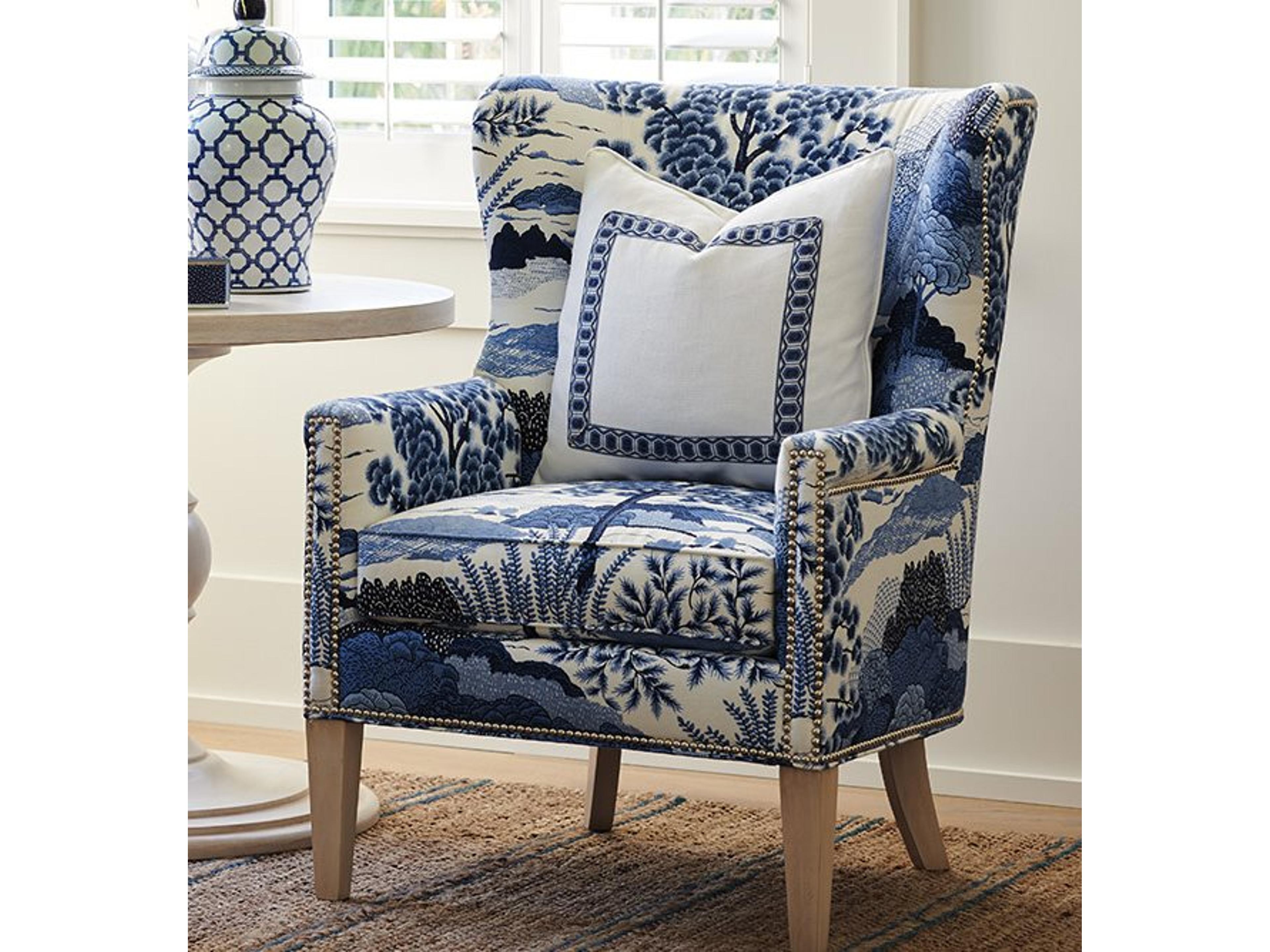 Barclay Butera Upholstery Avery Wing Blue Fabric Accent Chair