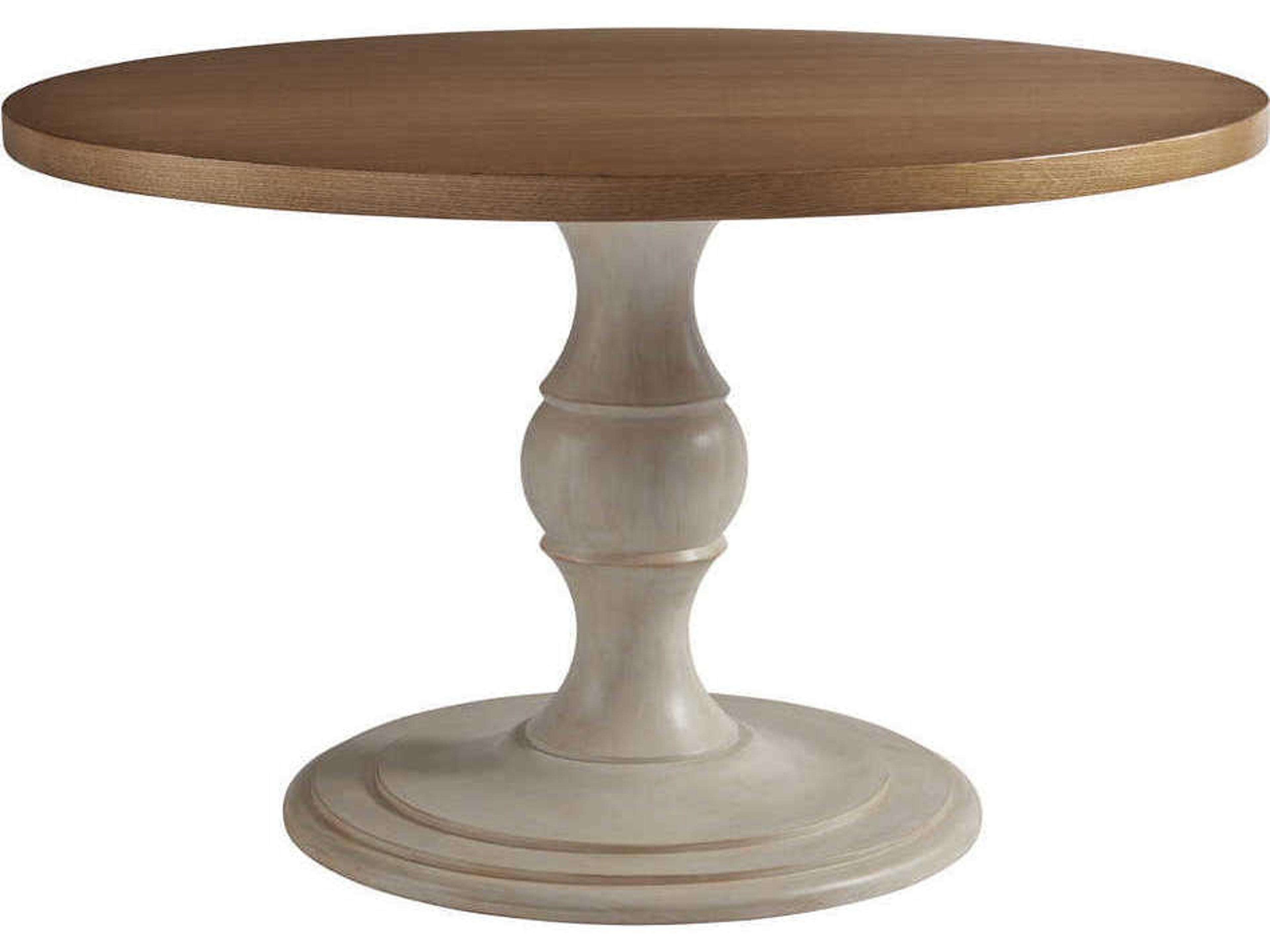 Newport Corona Del Mar Round Wood Sandstone Sailcloth Dining Table