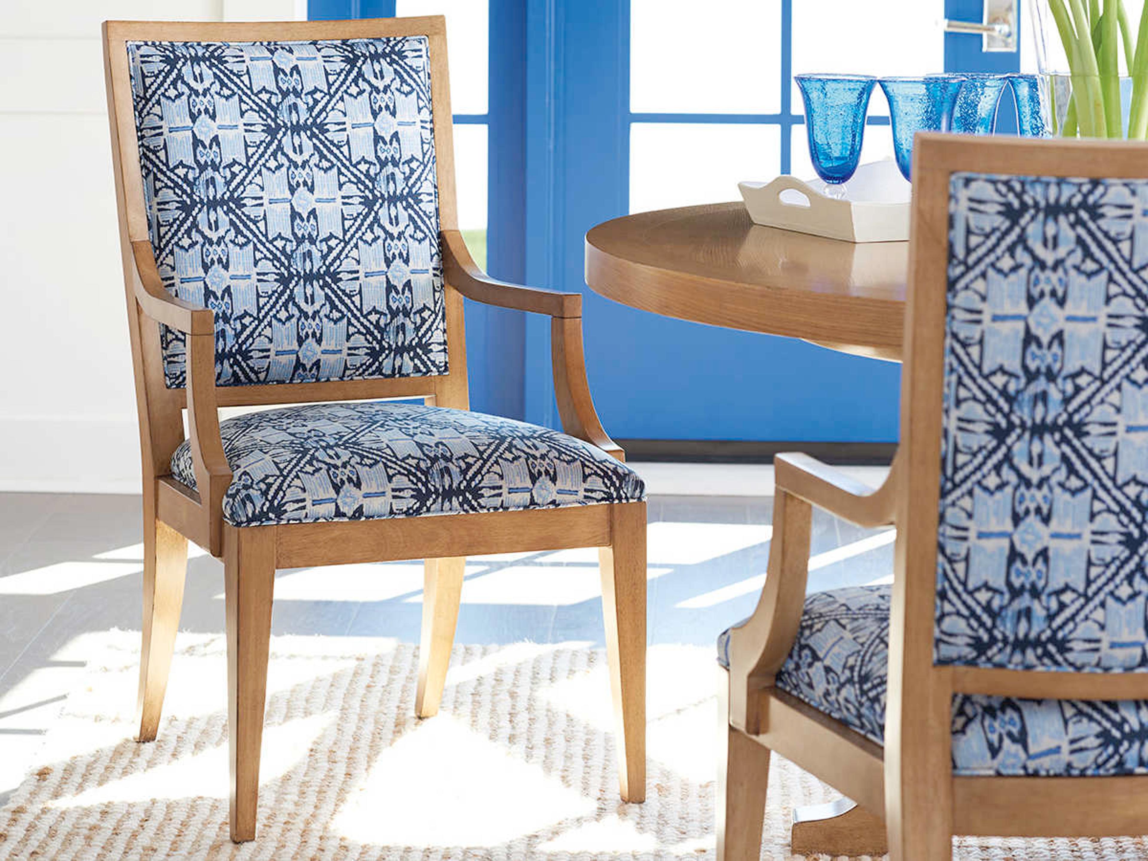 Barclay Butera Newport Eastbluff Blue Upholstered Arm Dining Chair