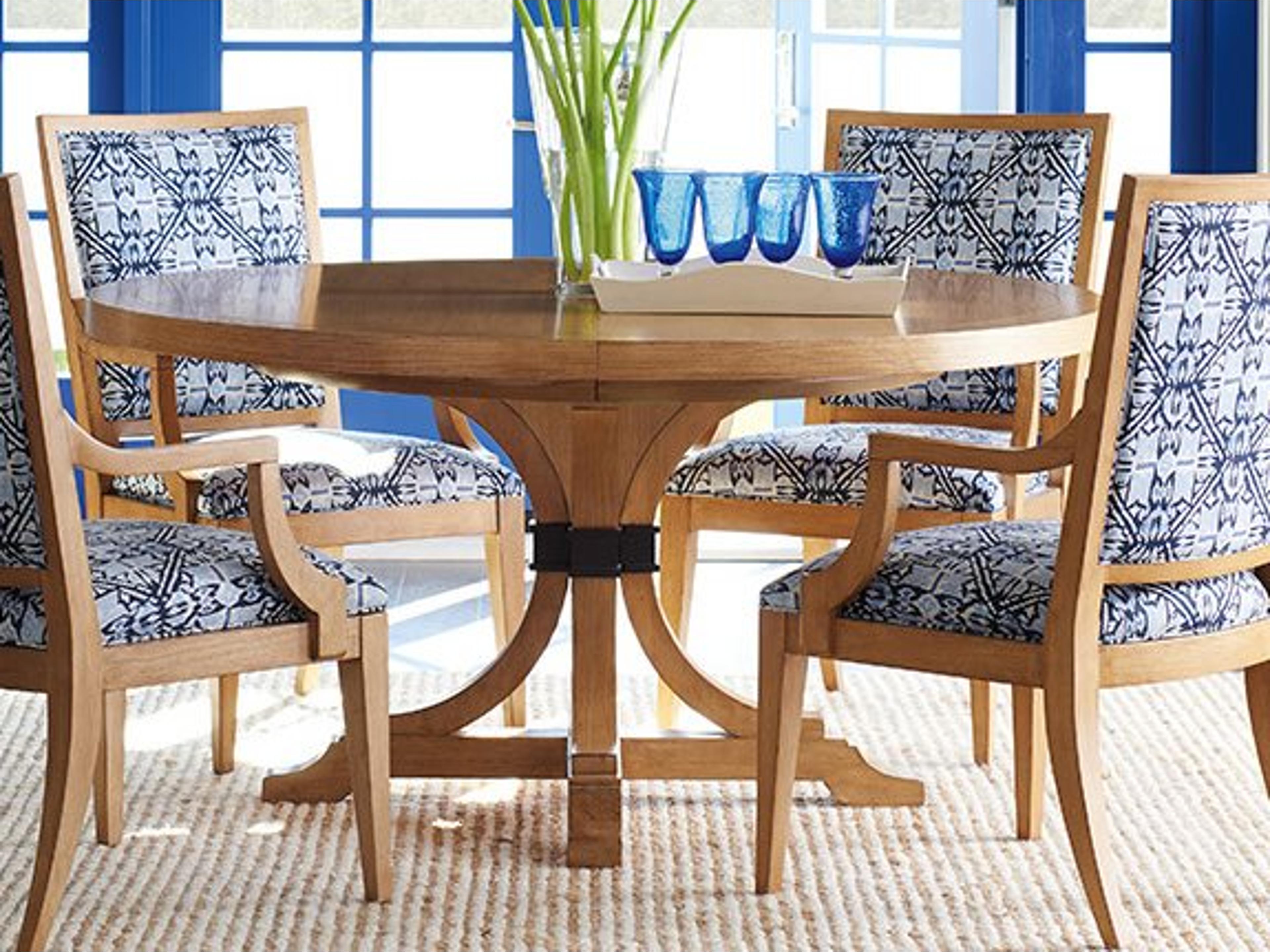 Barclay Butera Newport Magnolia Round Wood Sandstone Dining Table