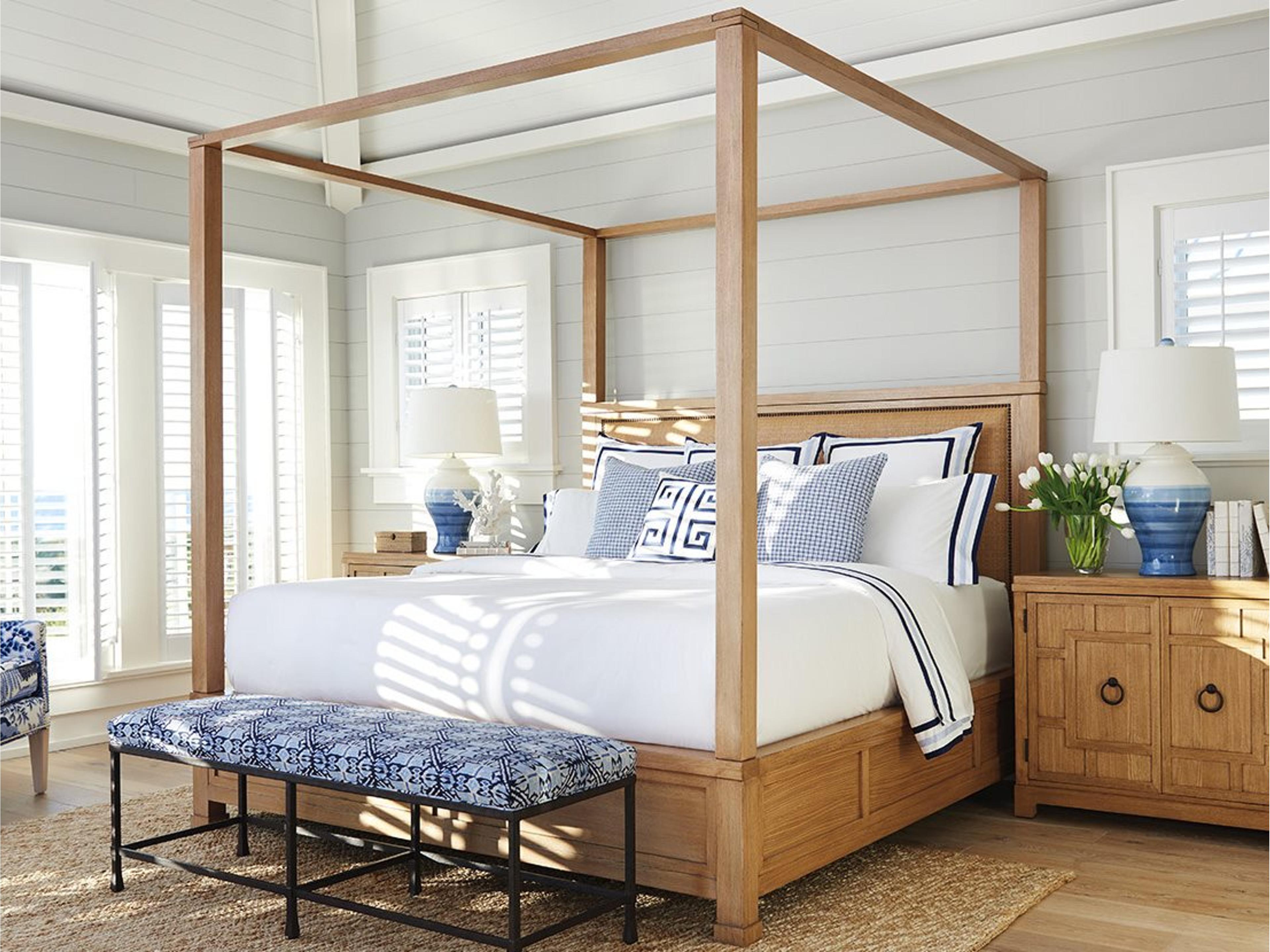 Barclay Butera Newport Shorecliff Sandstone Brown Wood California King Poster Bed