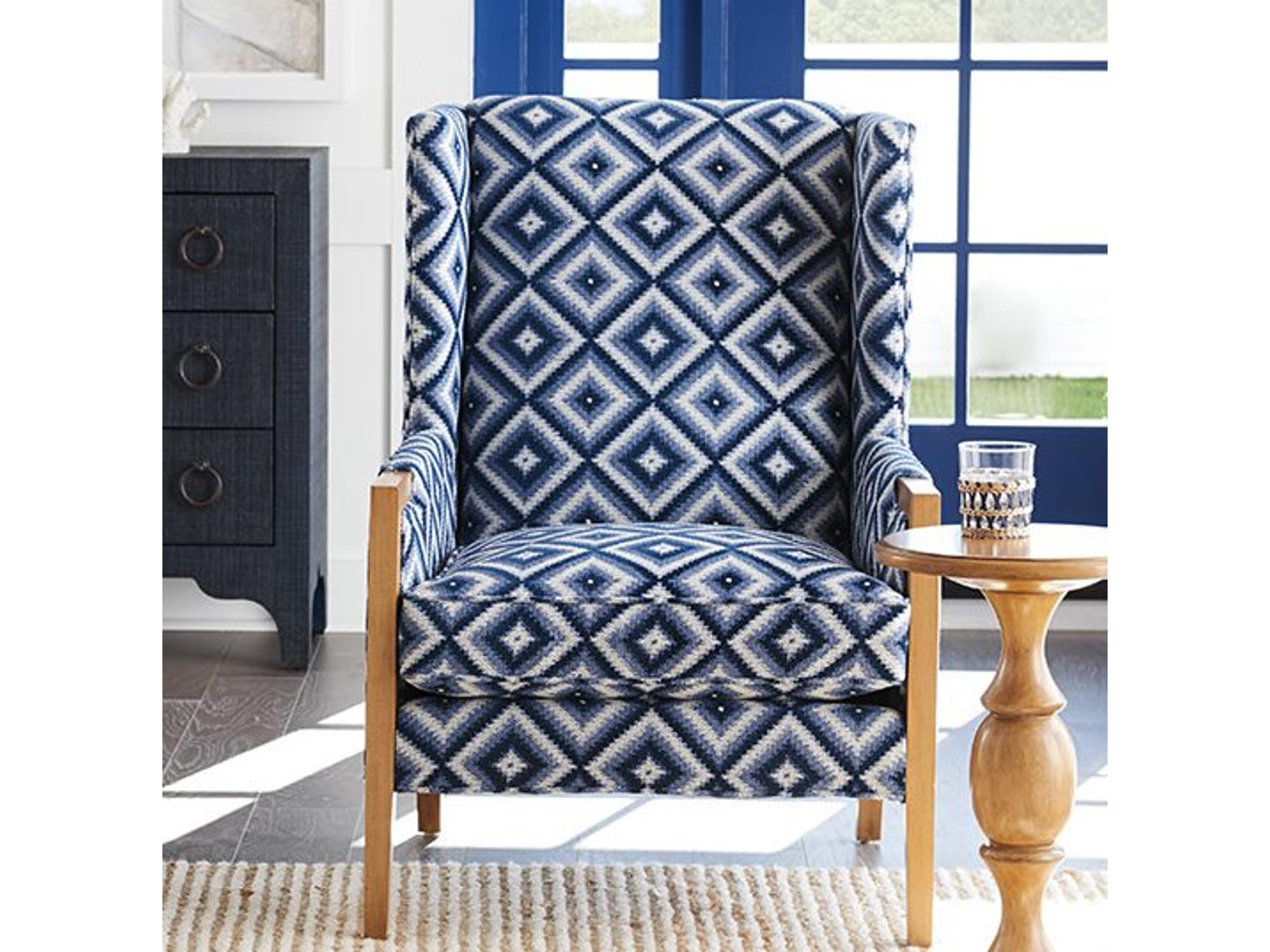 Barclay Butera Upholstery Stratton Wing Blue Fabric Accent Chair