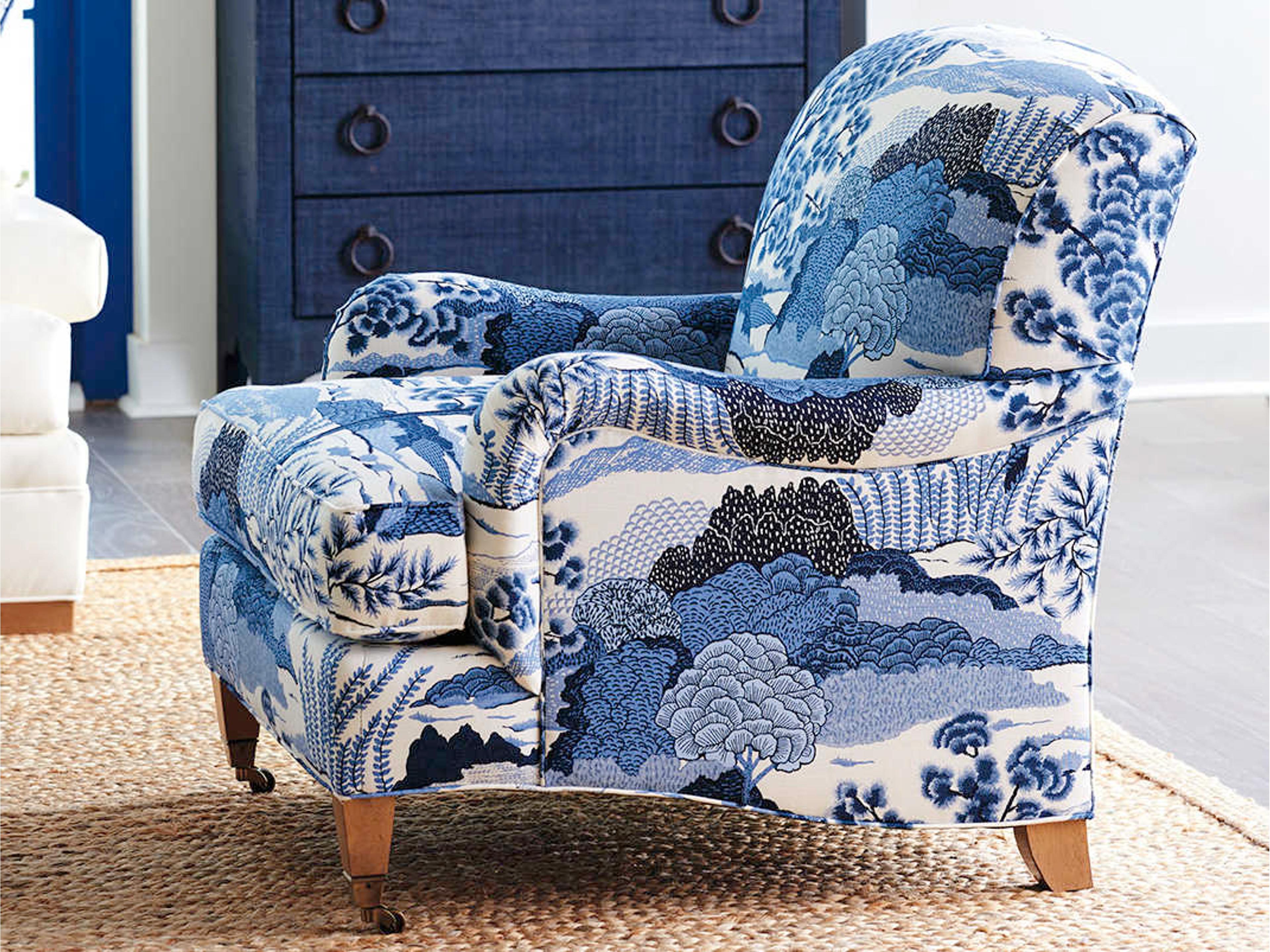Barclay Butera Upholstery Sydney Rolling Blue Fabric Accent Chair