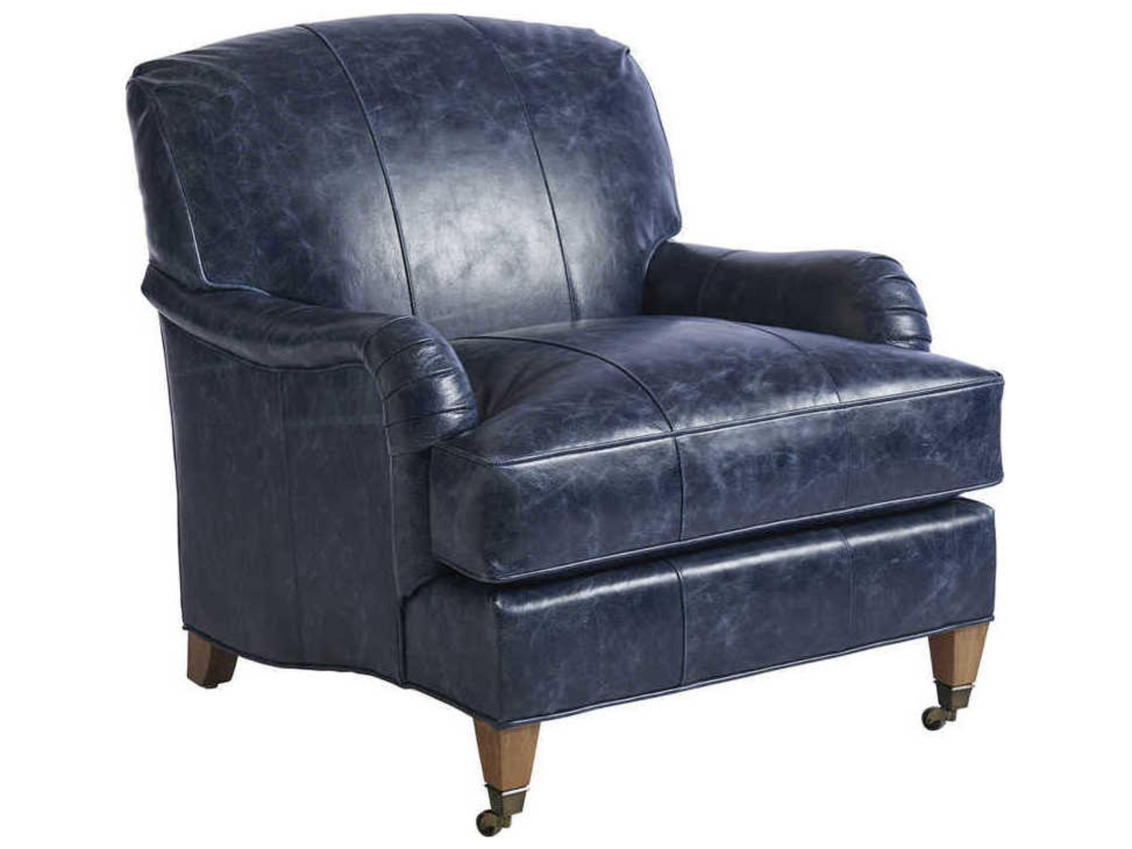 Barclay Butera Upholstery Sydney Rolling Blue Leather Accent Chair