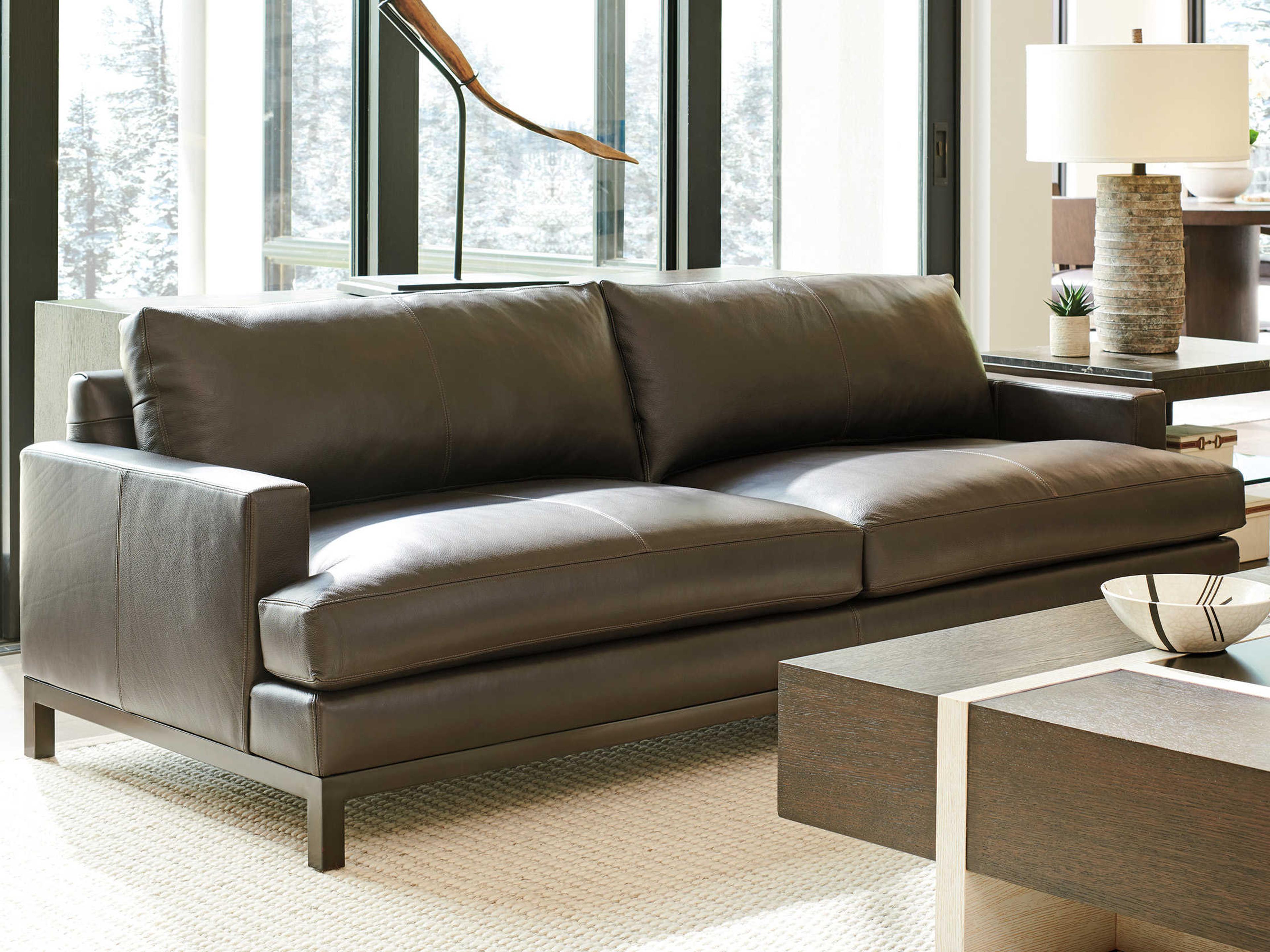 Barclay Butera Upholstery Horizon Brown Leather Sofa