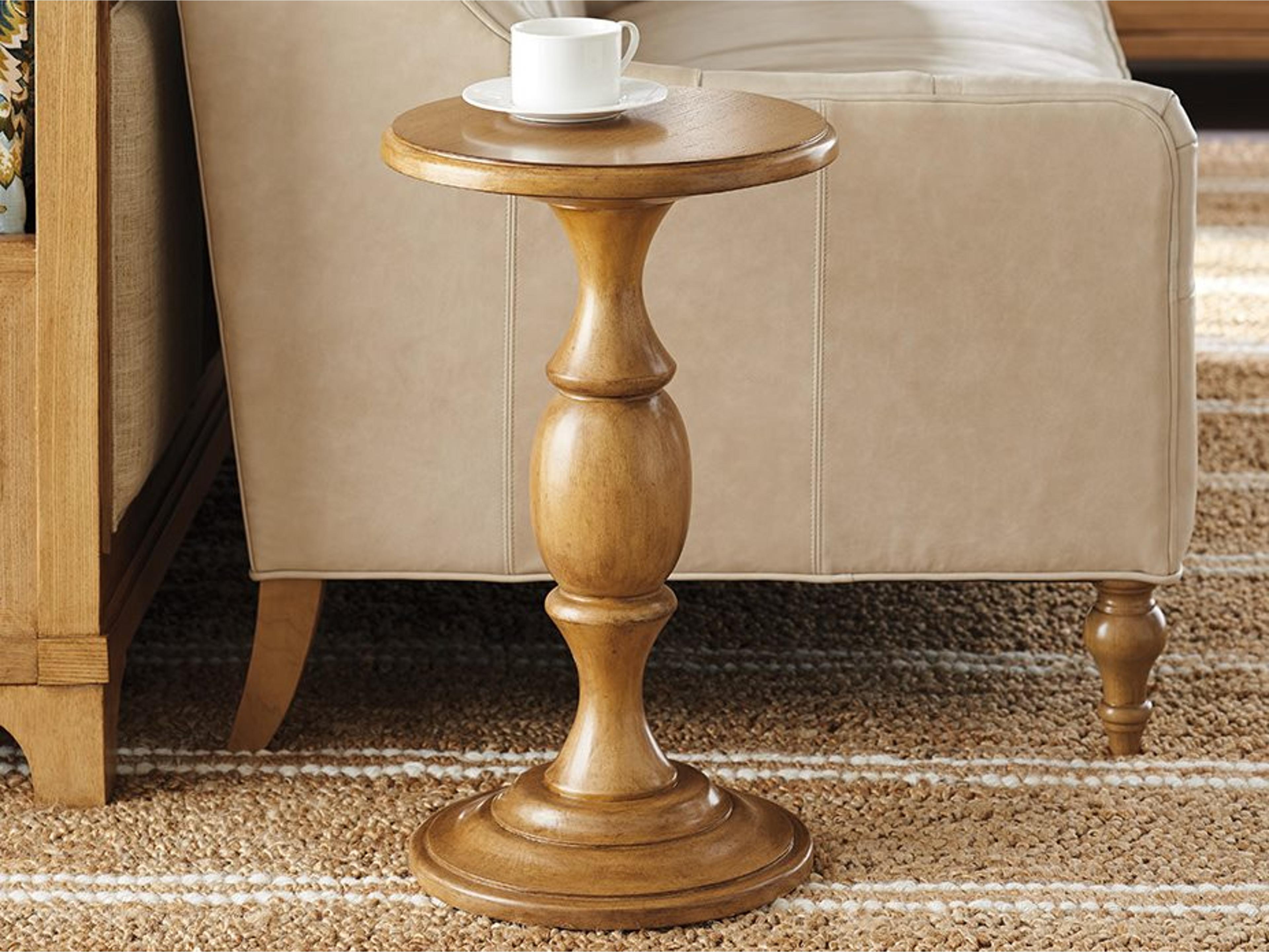 Barclay Butera Newport Yacht Club Round Wood Sandstone End Table