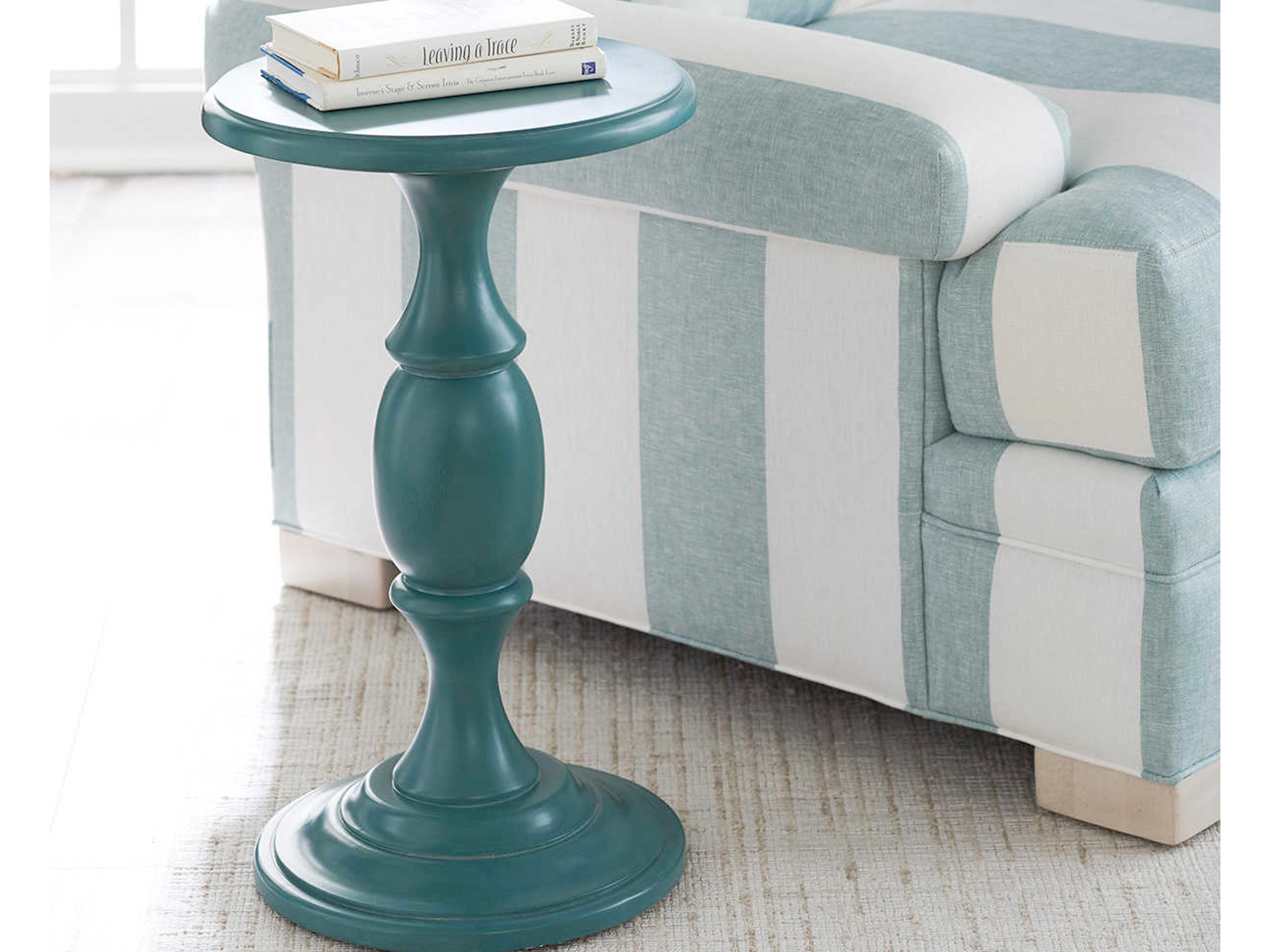 Barclay Butera Newport Yacht Club Round Wood Sea Glass End Table