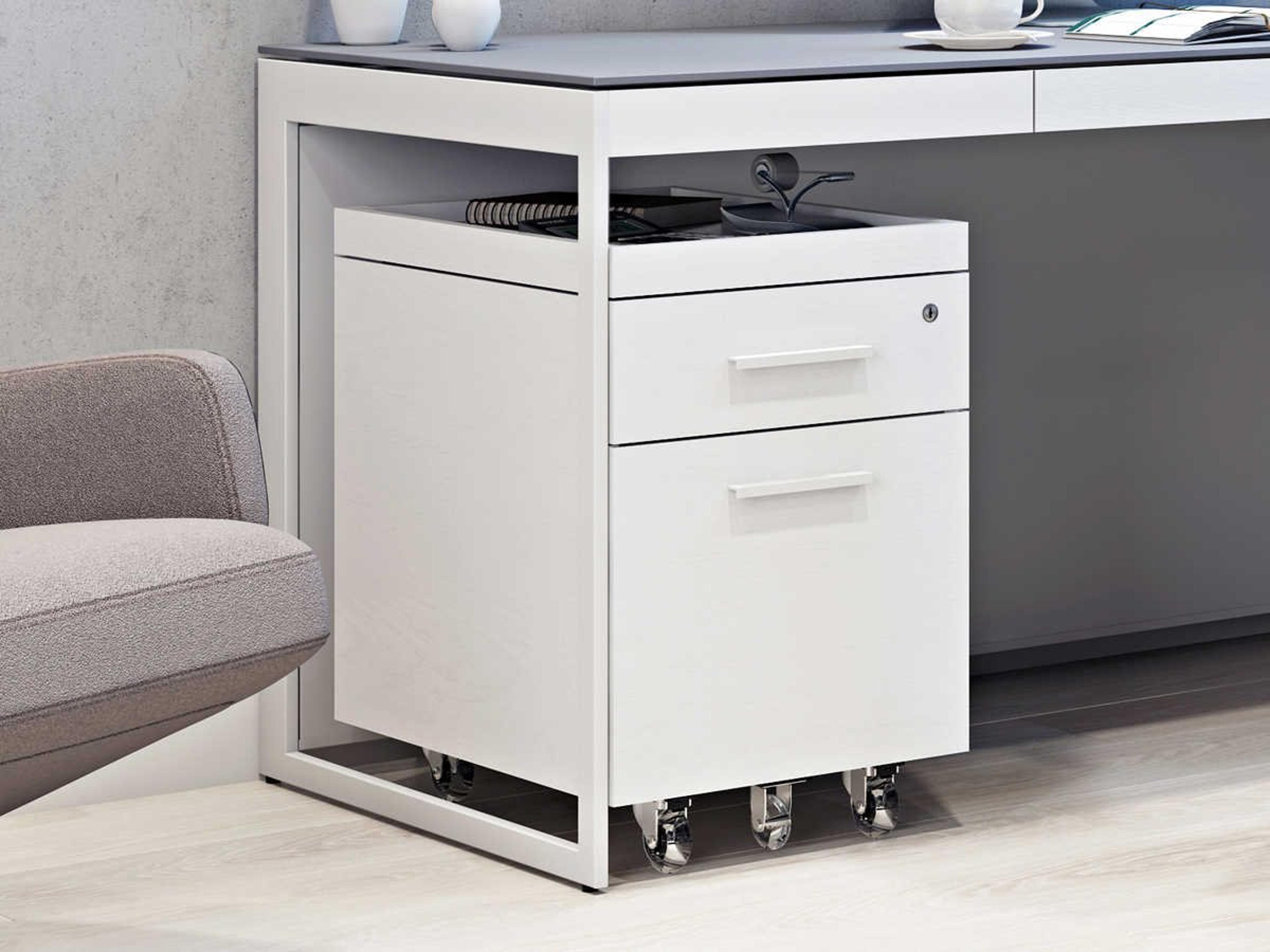 BDI Centro Satin White & Grey Etched Glass File Cabinet