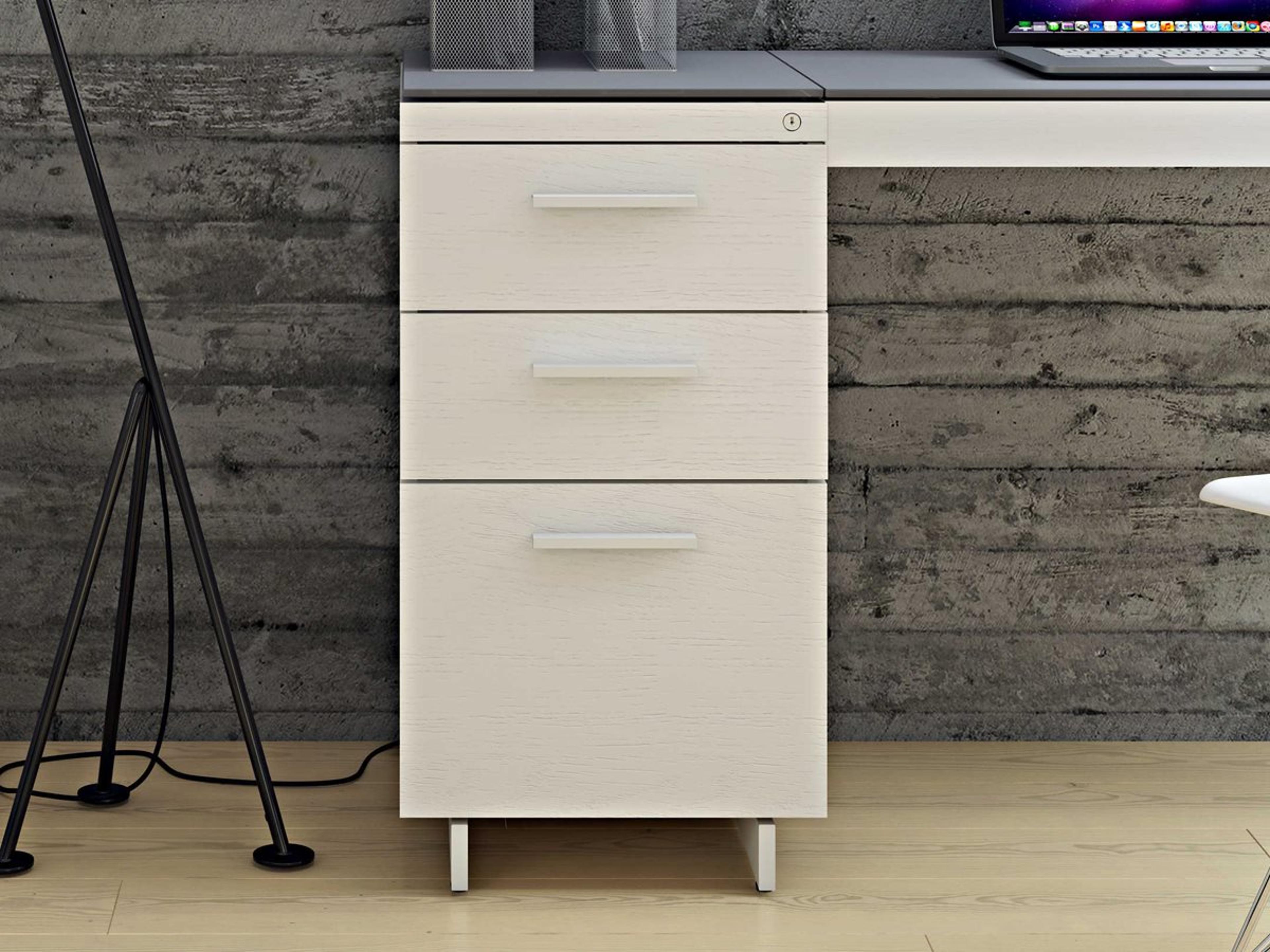 BDI Centro Satin White & Grey Etched Glass File Cabinet