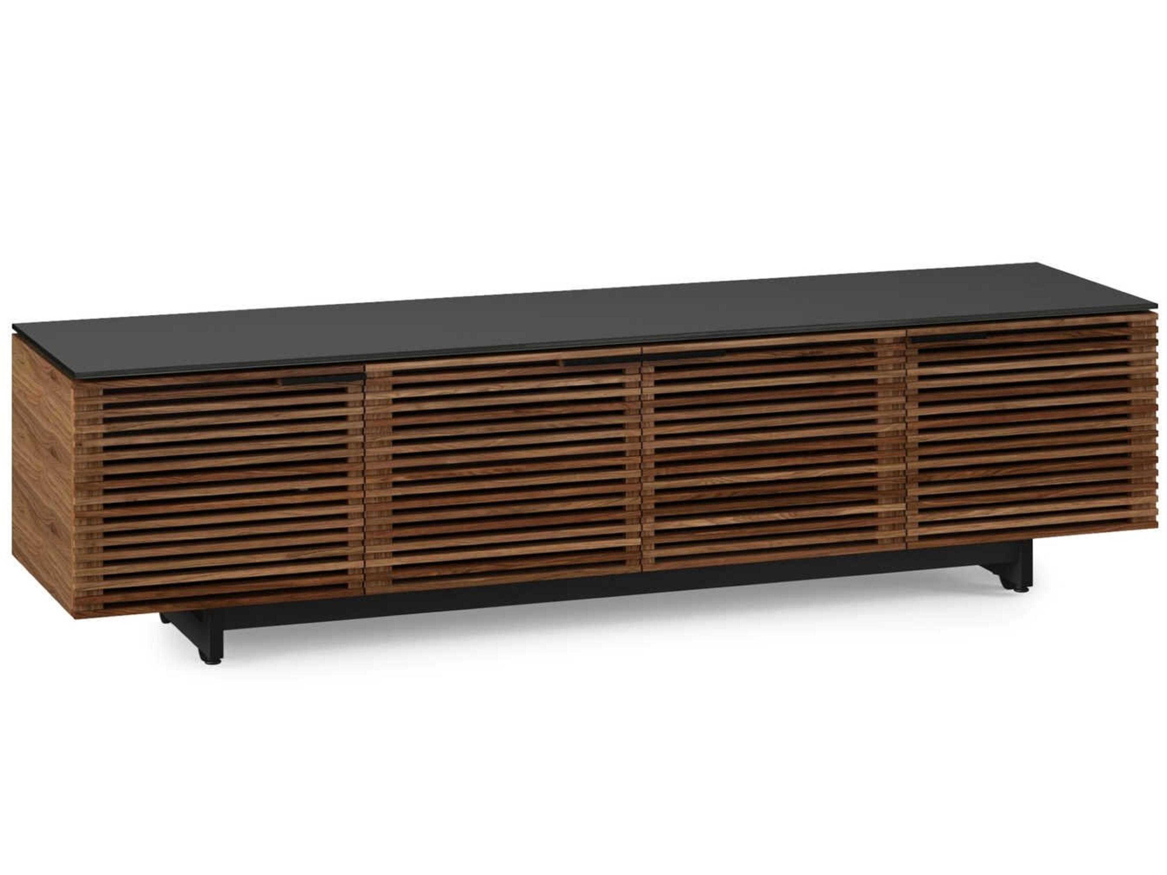 Corridor Low Profile Media Console Natural Walnut Louvered Doors