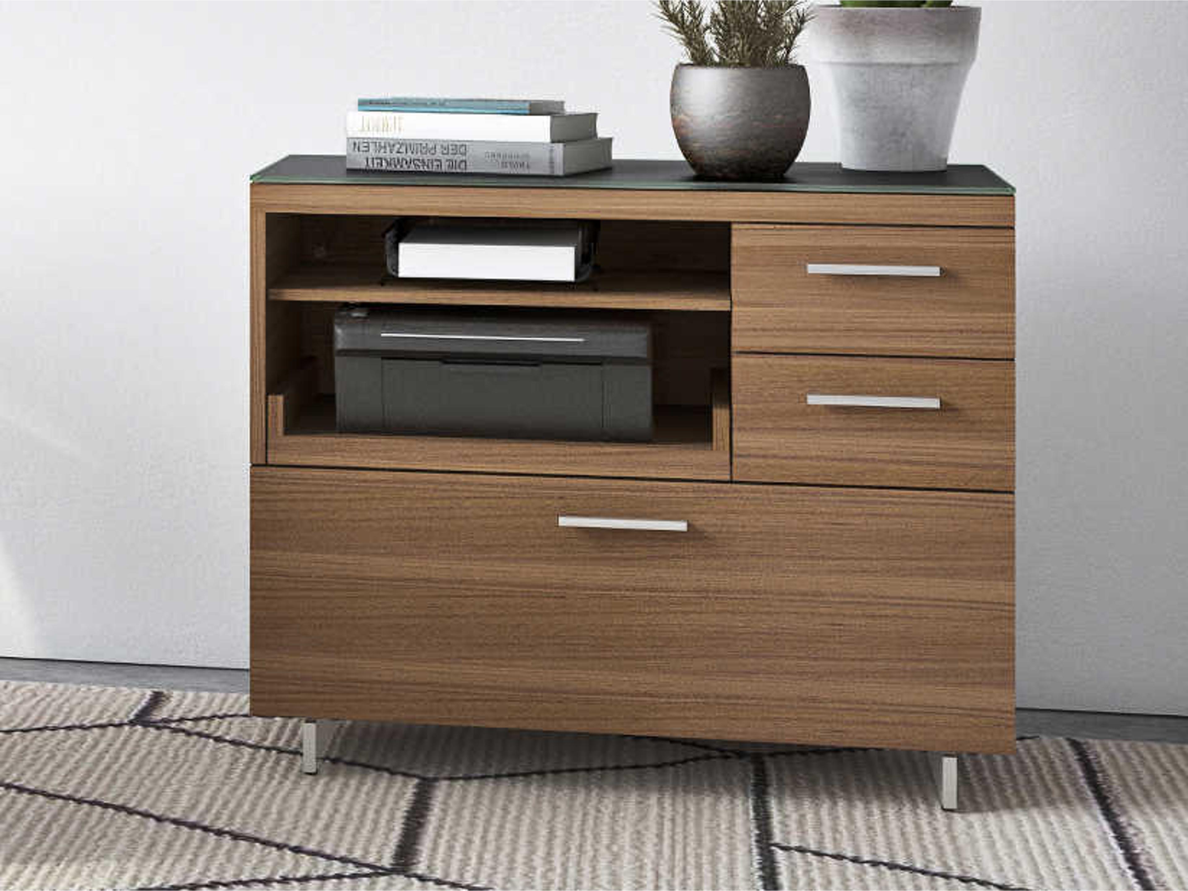 BDI Sequel Black Natural Walnut Satin Nickel Hardwood Printer Cabinet