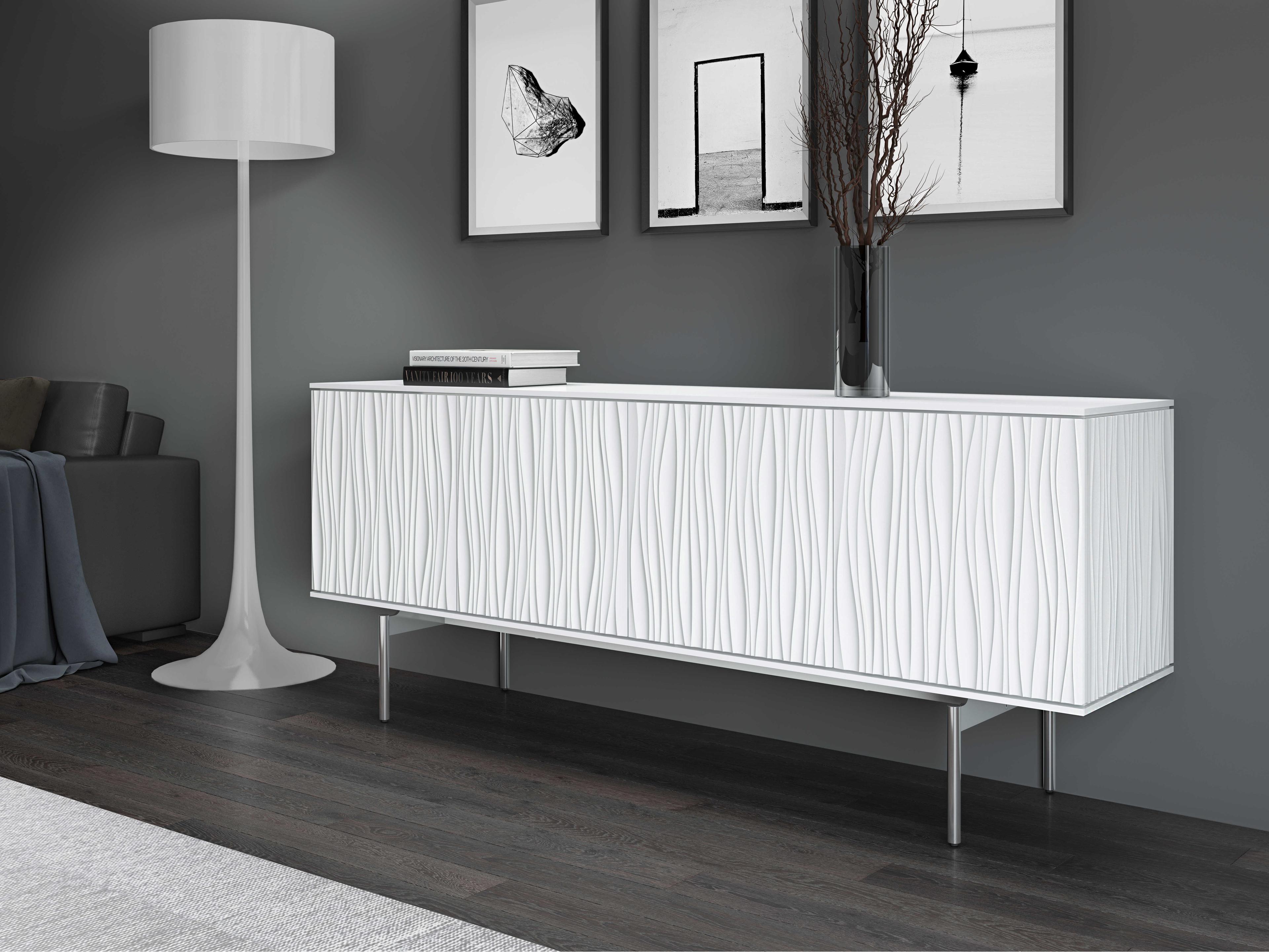 BDI Tanami 79" Smooth Satin White & Stainless Steel Media Console