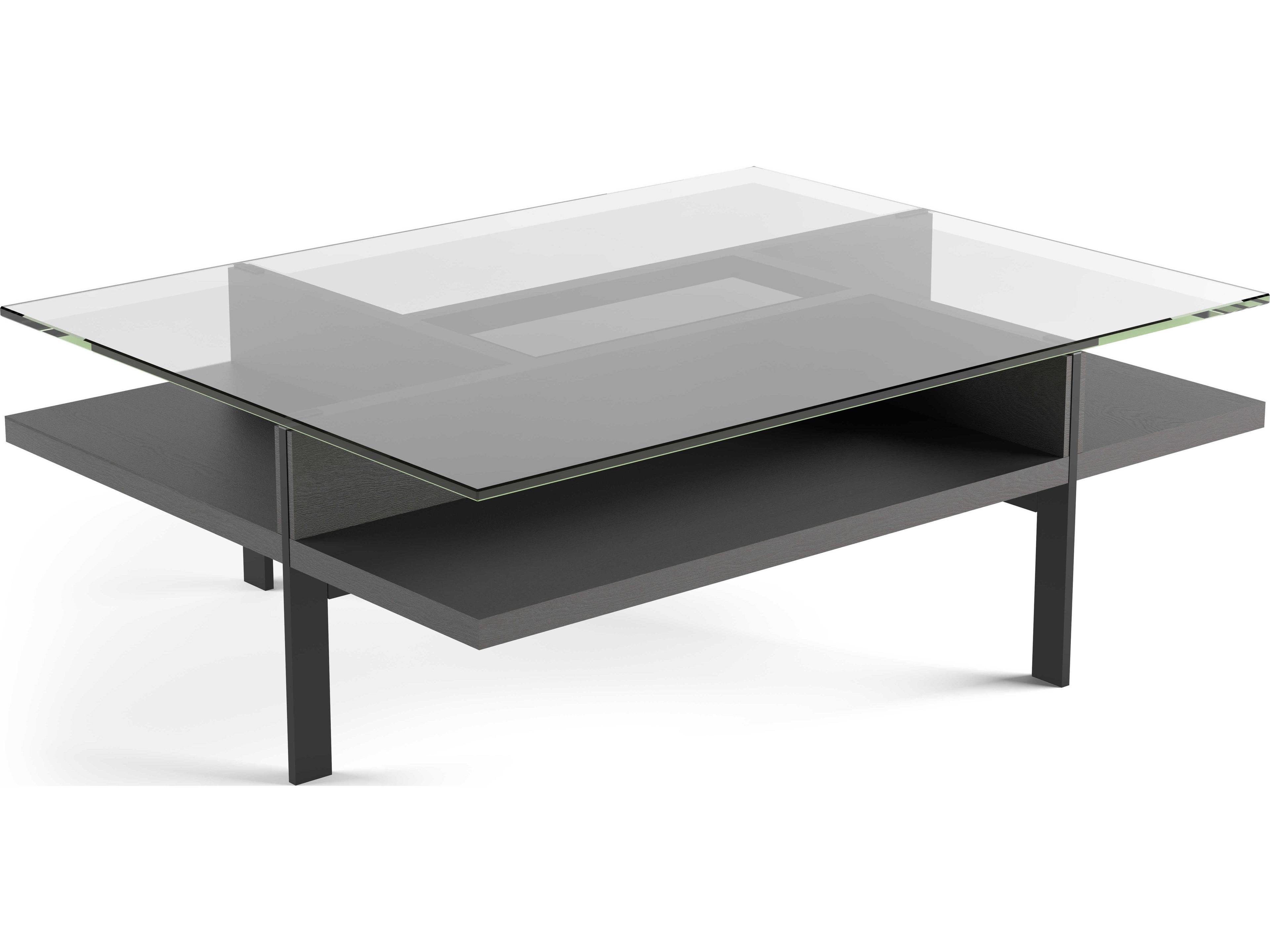 Terrace Rectangular Coffee Table Charcoal Stained Ash Tempered Glass