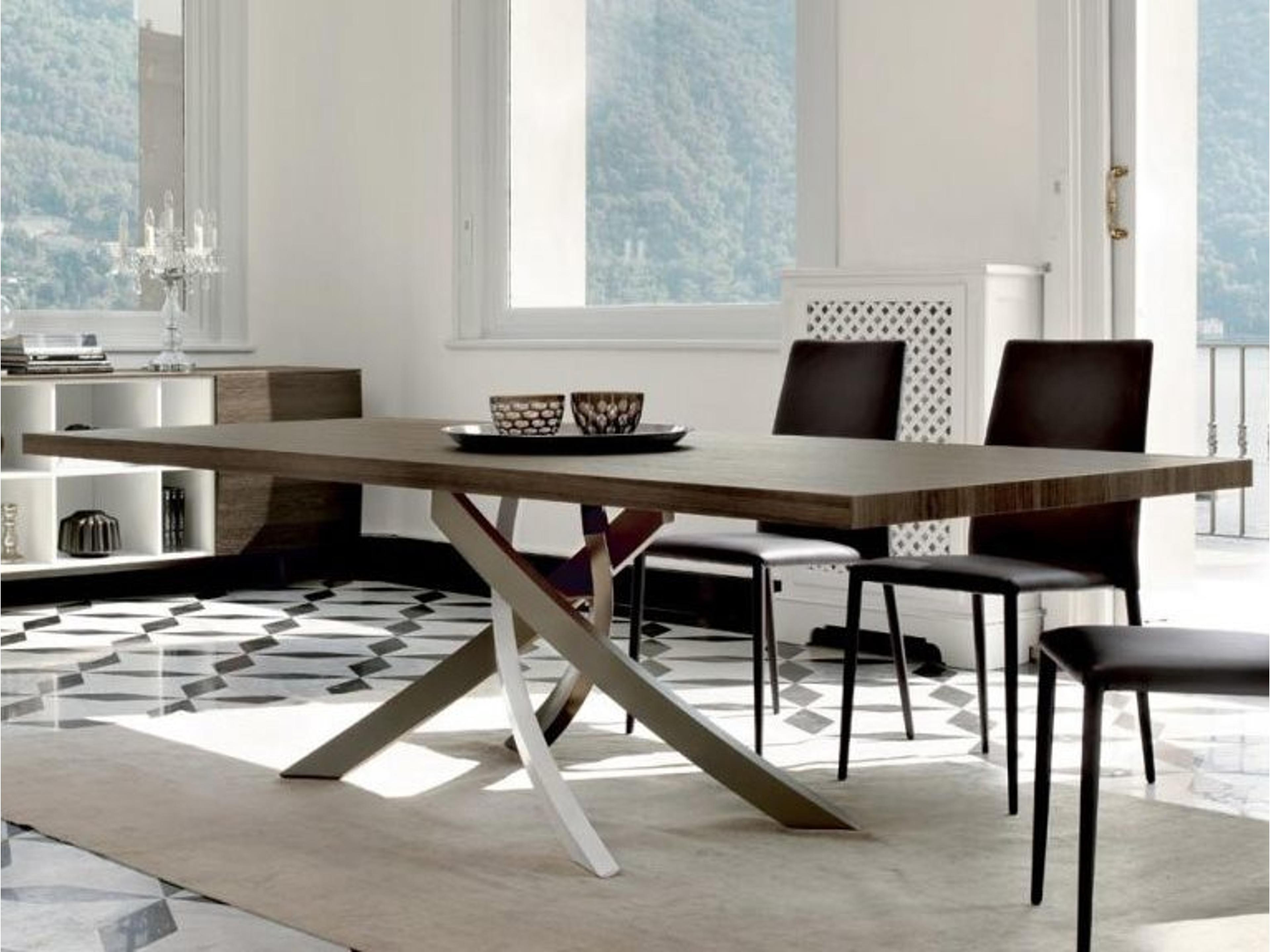 Bontempi Casa Artistico Rectangular Wood Walnut Multicolor Elegant Dining Table