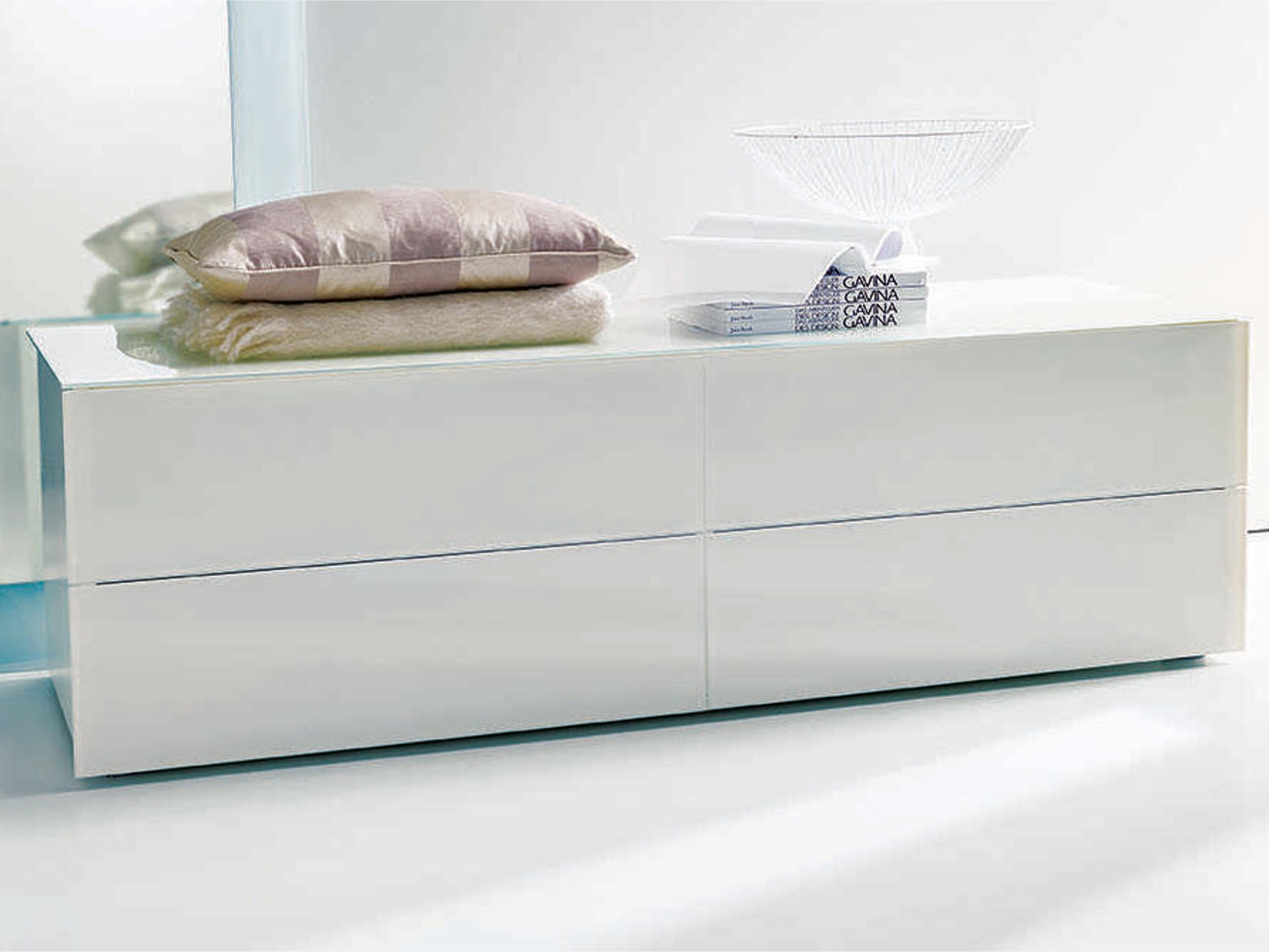 Enea 4-Drawer Double Dresser in White Lacquered Glass and Wood