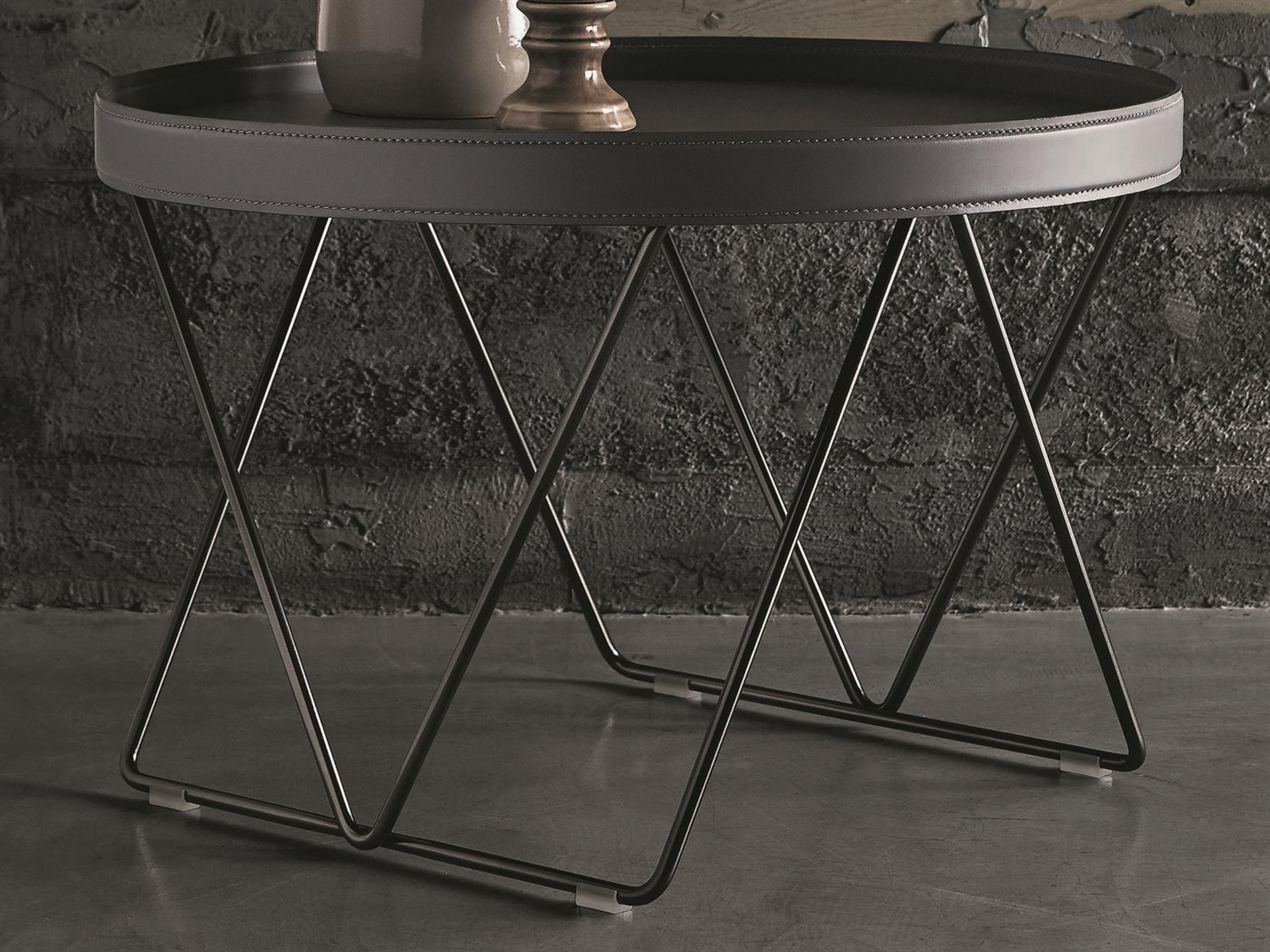 Flexus Round Leather Natural Silver Anthracite Coffee Table