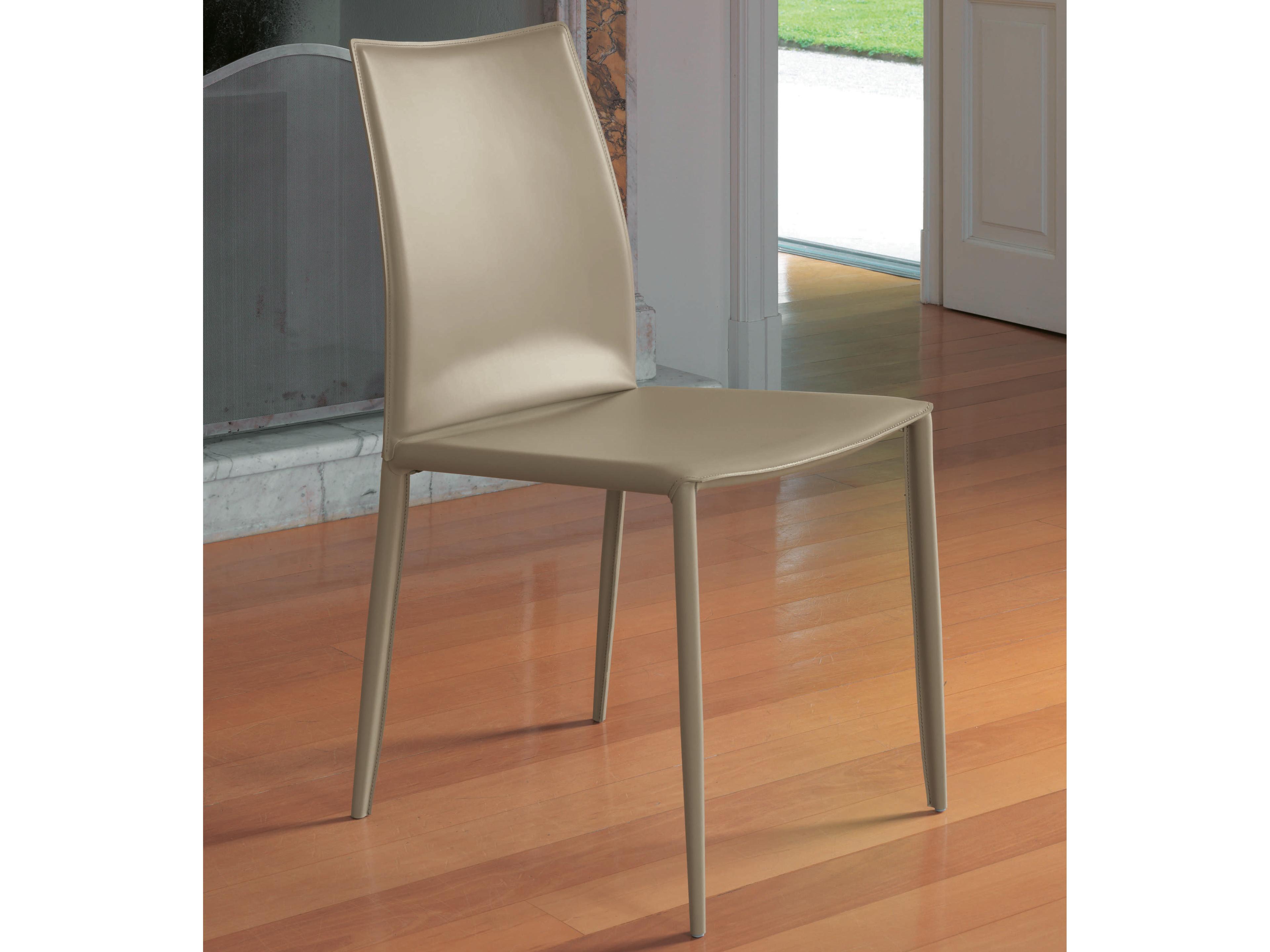 Bontempi Casa Linda Leather Beige Upholstered Side Dining Chair