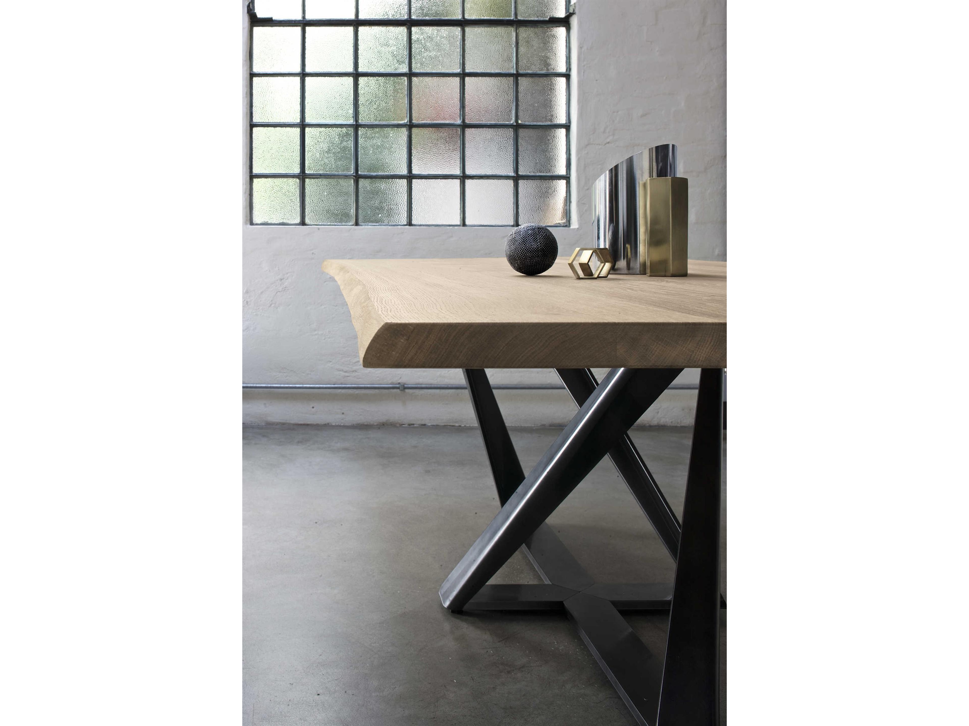 Bontempi Casa Millennium Rectangular Wood Natural Oak Silver Dining Table