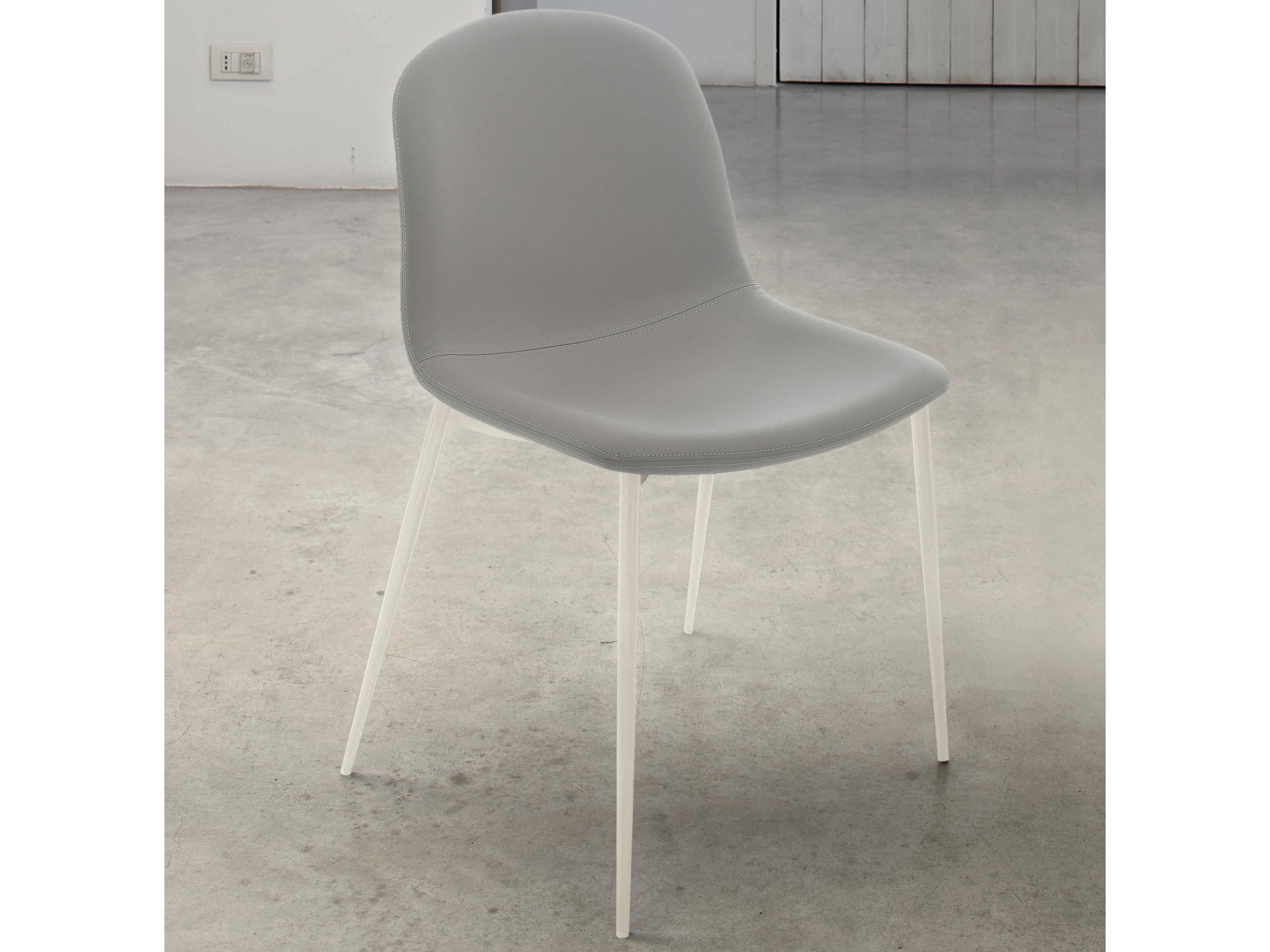 Seventy Side Dining Chair with White Metal Frame and Light Gray Eco Leather