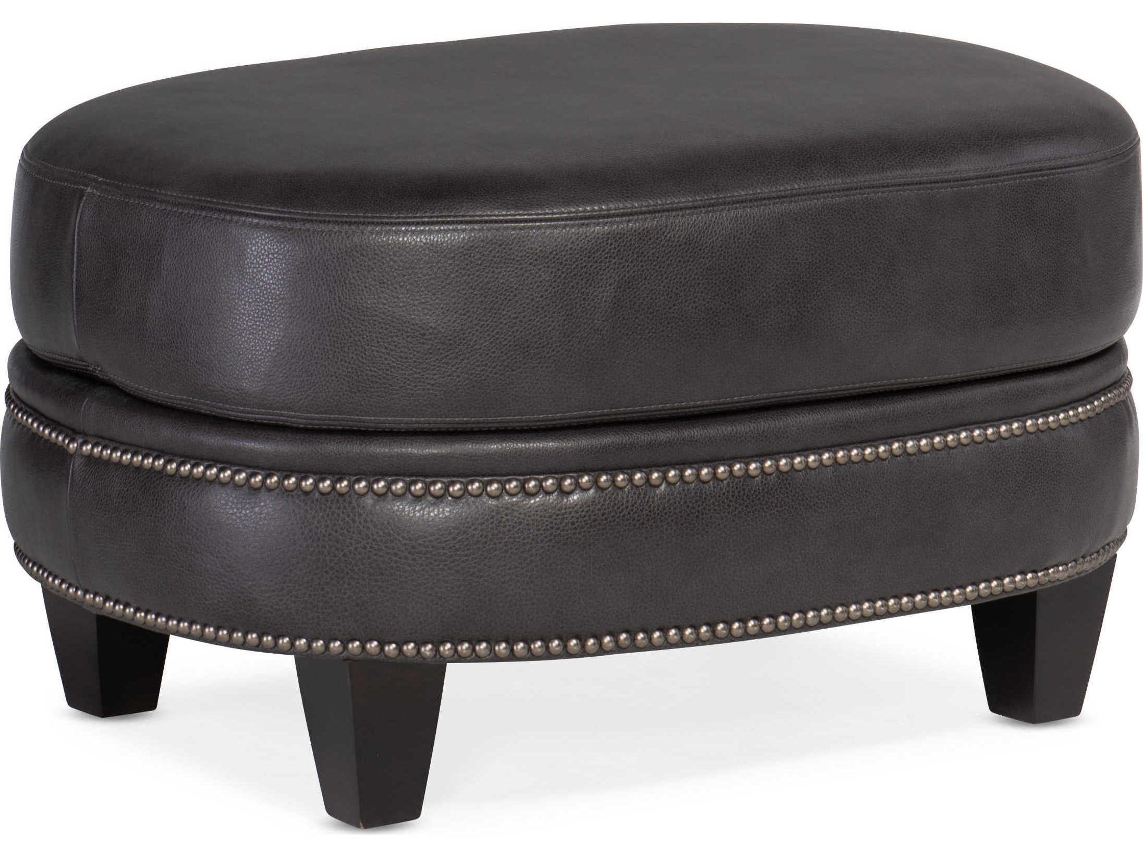 Richardson Charcoal Black Leather Ottoman