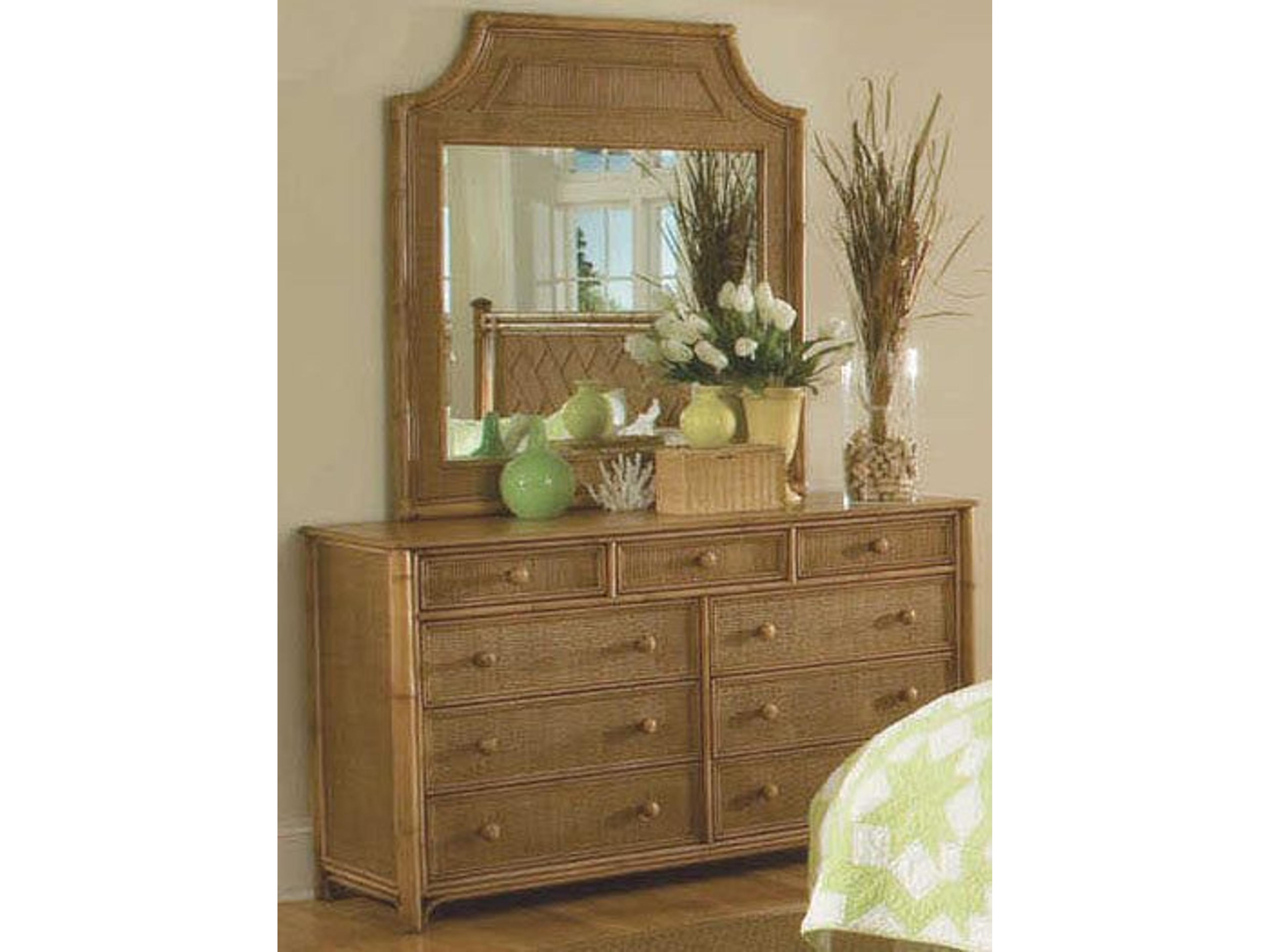 Summer Retreat 9-Drawers Brown Hardwood Double Dresser with Mirror