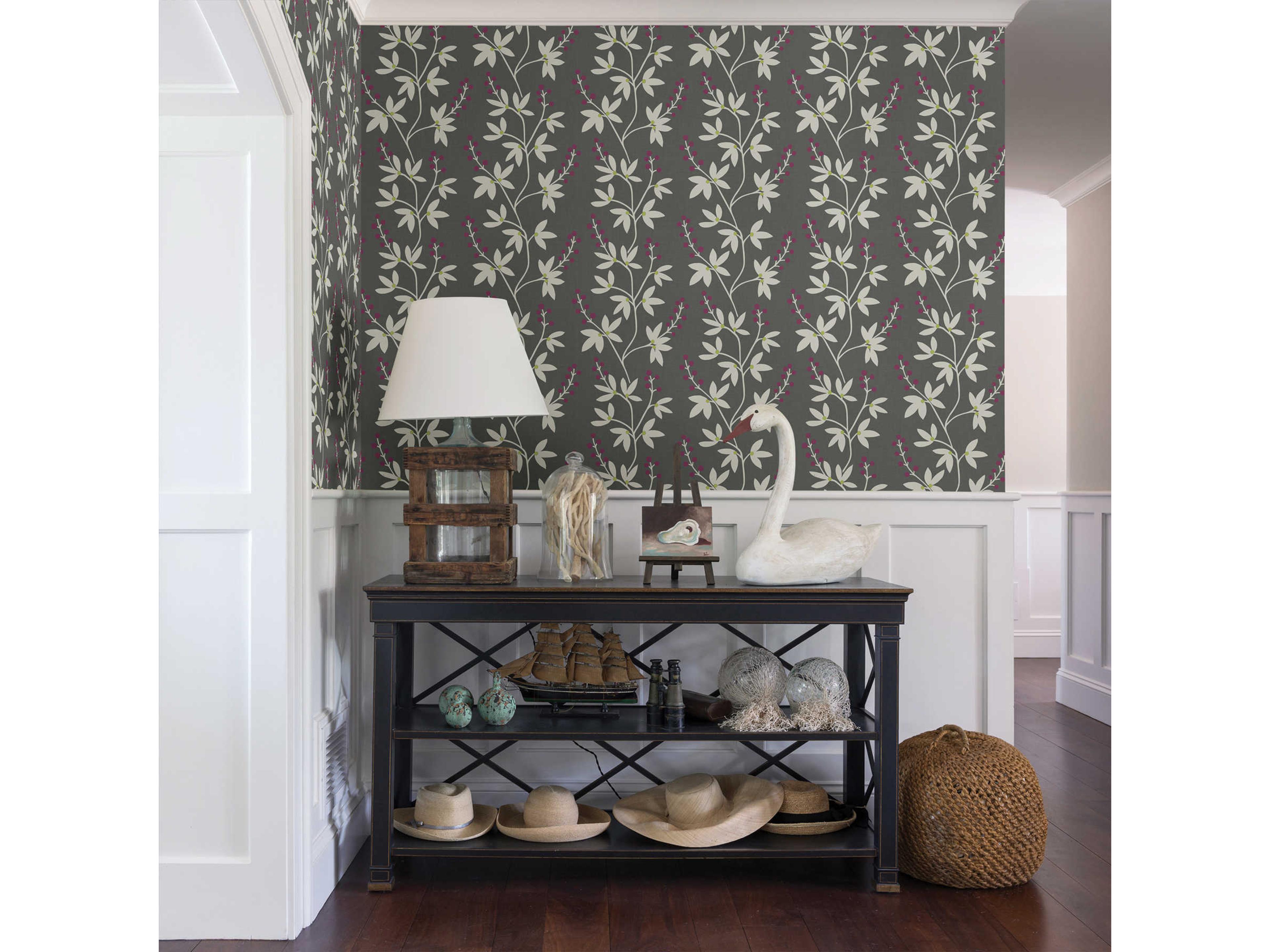 Brewster Home Fashions A-street Prints Linnea Elsa Charcoal Botanical Trail Wallpaper