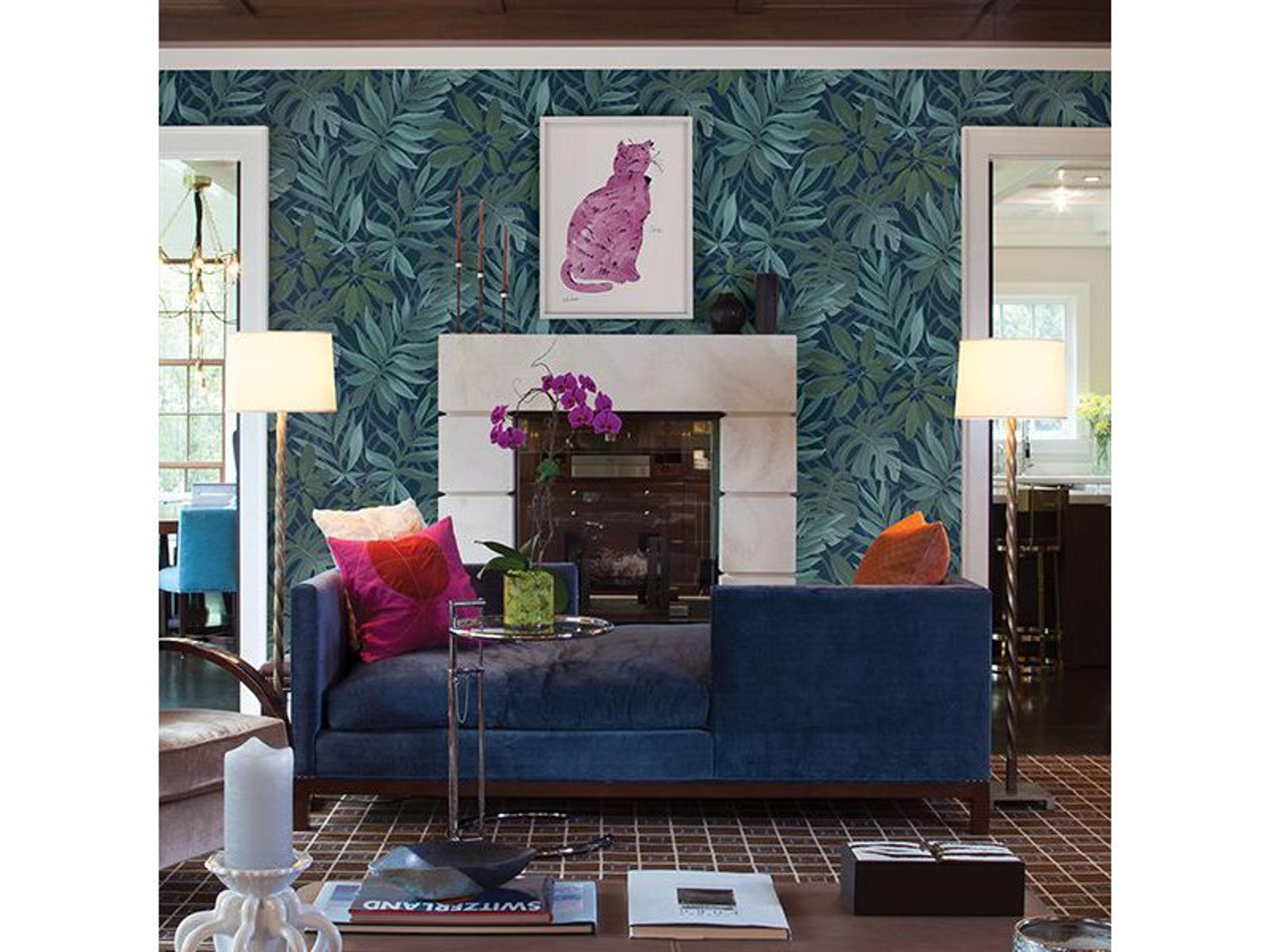 Brewster Home Fashions Fresh Start Kitchen & Bath Nocturnum Dark Blue Leaves Wallpaper