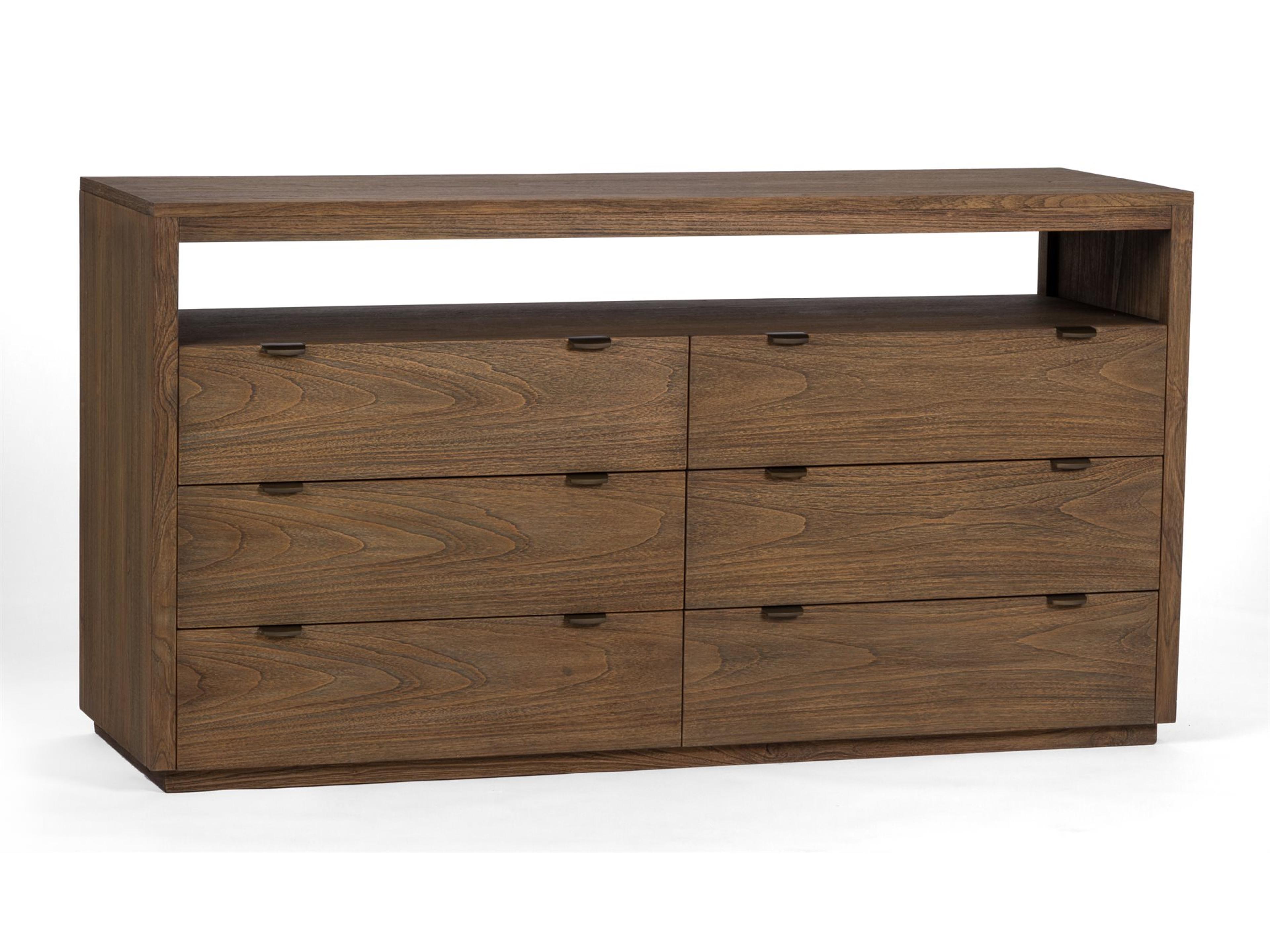 Laguna 6-Drawers Brown Teak Wood Double Dresser