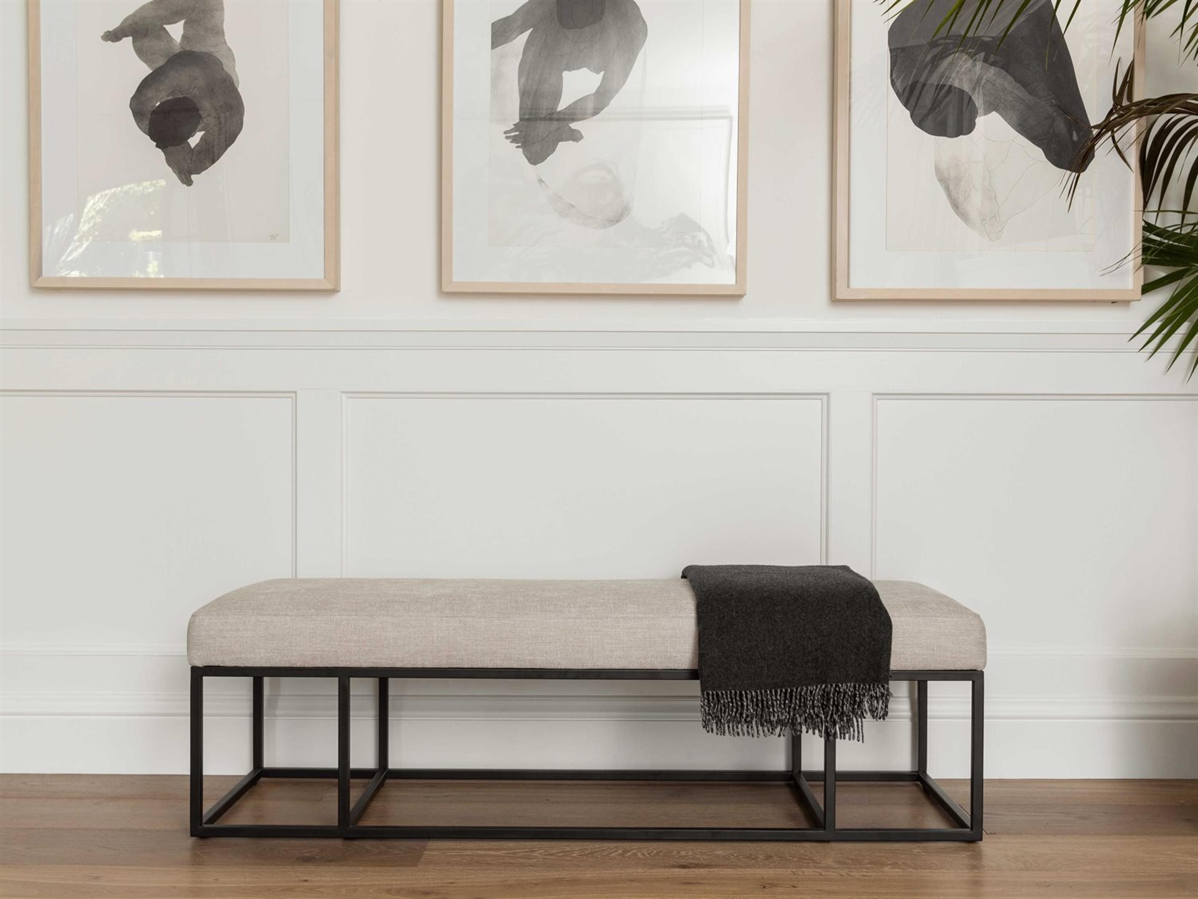 Brownstone Finley Beach Black Metal Brown Leather Accent Bench