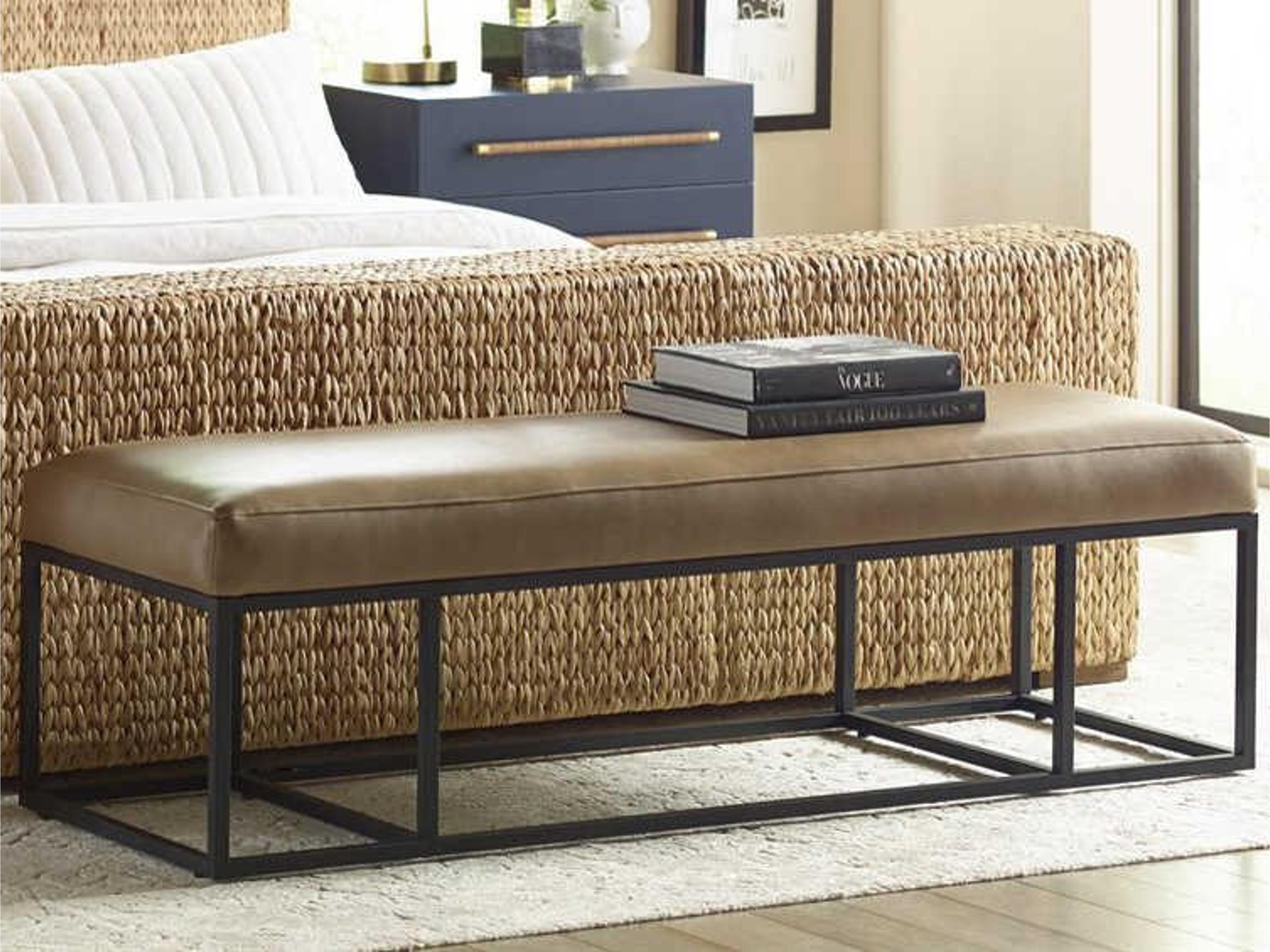 Brownstone Finley Caramel Black Metal Brown Leather Accent Bench